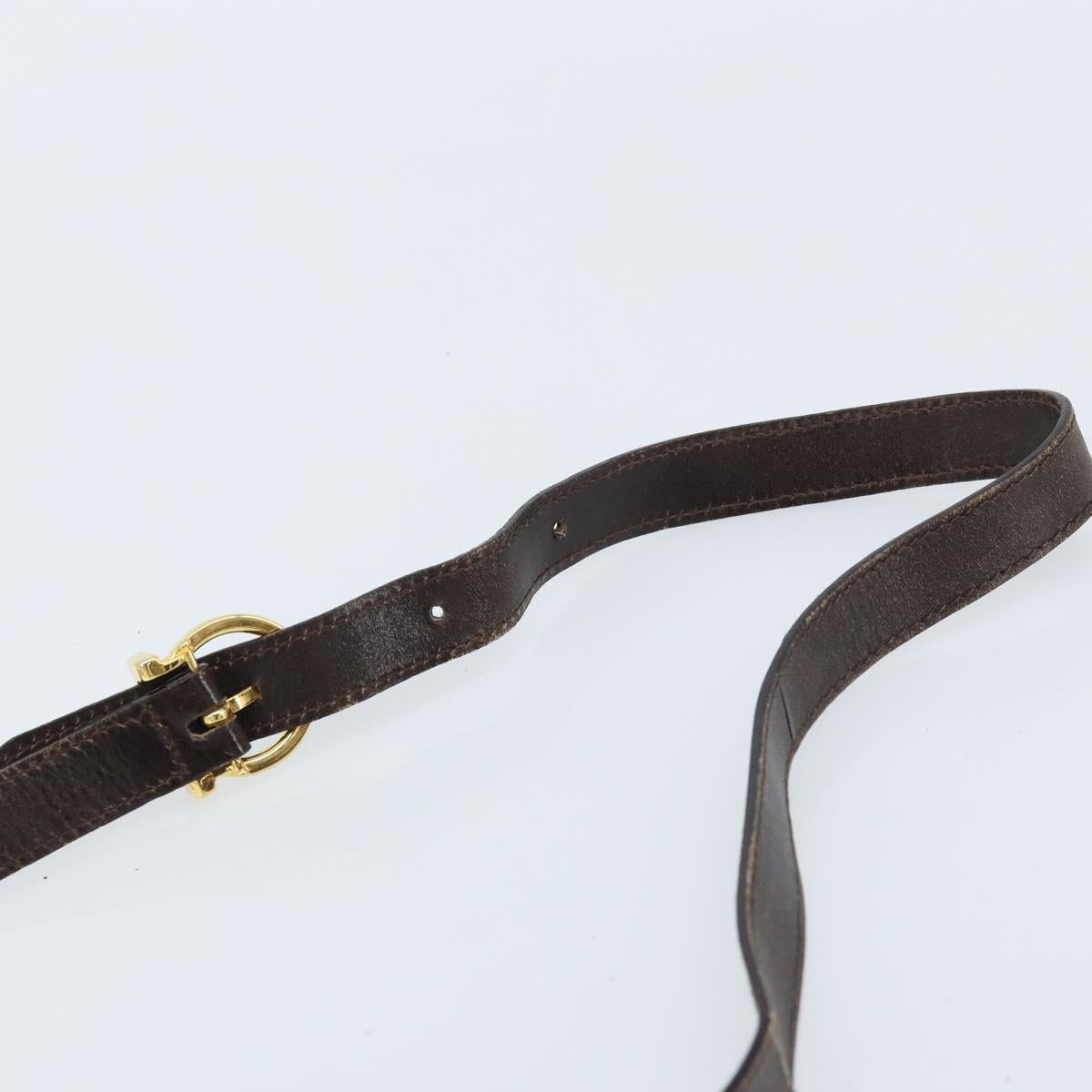 Salvatore Ferragamo Gancini Shoulder Bag Leather Dark Brown Gold Auth LNZ544