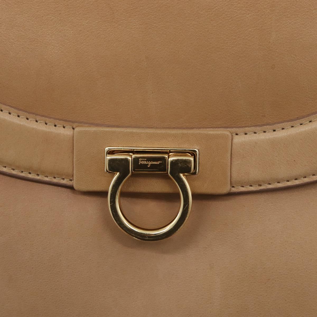 Salvatore Ferragamo Gancini Sofia Hand Bag Leather 2way Beige Gold Auth LNZ545
