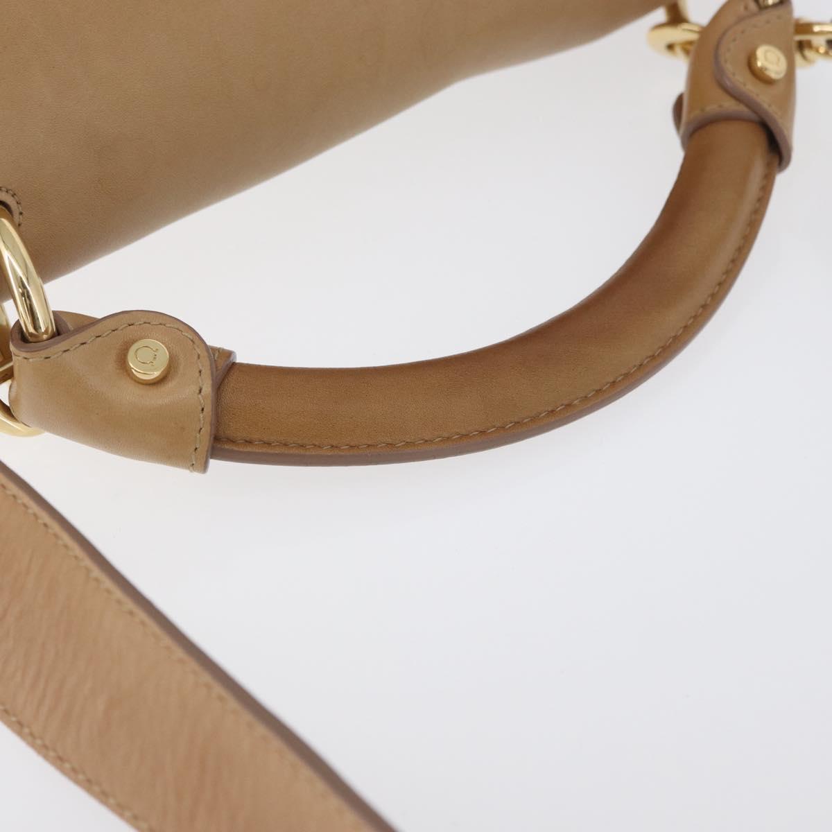 Salvatore Ferragamo Gancini Sofia Hand Bag Leather 2way Beige Gold Auth LNZ545