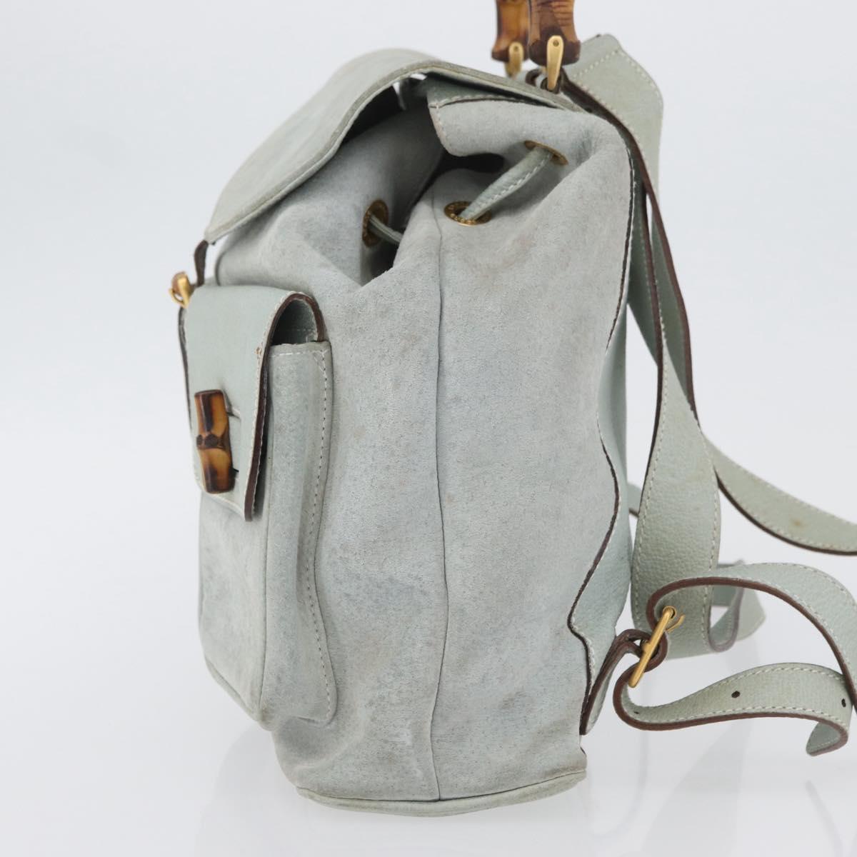 GUCCI Bamboo Backpack Suede Light Blue Gold 003 2058 0016 Auth LNZ552