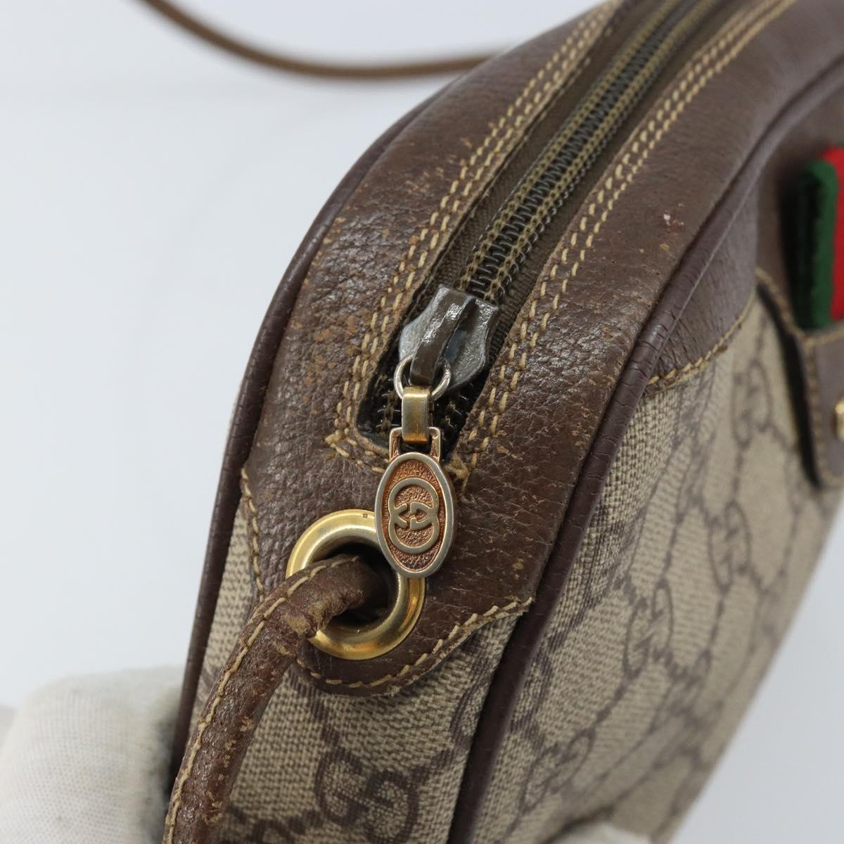 GUCCI GG Supreme Web Sherry Line Bag PVC Beige Gold 007 58 6112 Auth LNZ553