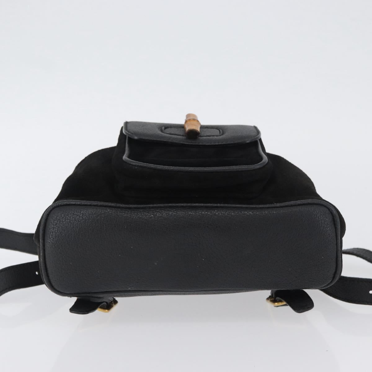 GUCCI Bamboo Backpack Leather Black Gold 003 3444 0030 Auth LNZ554