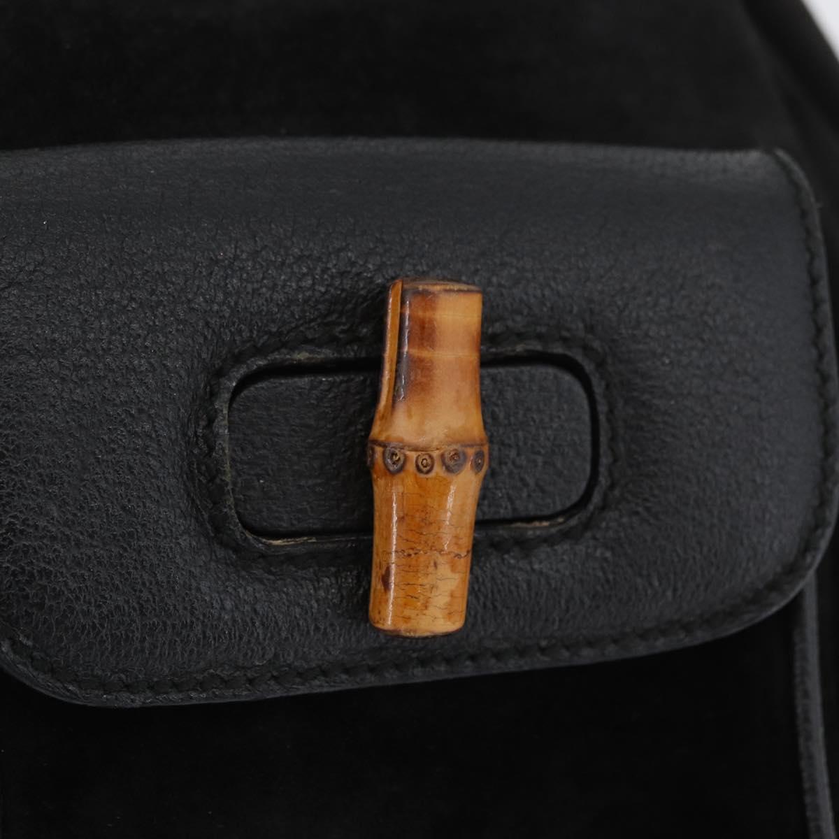 GUCCI Bamboo Backpack Leather Black Gold 003 3444 0030 Auth LNZ554