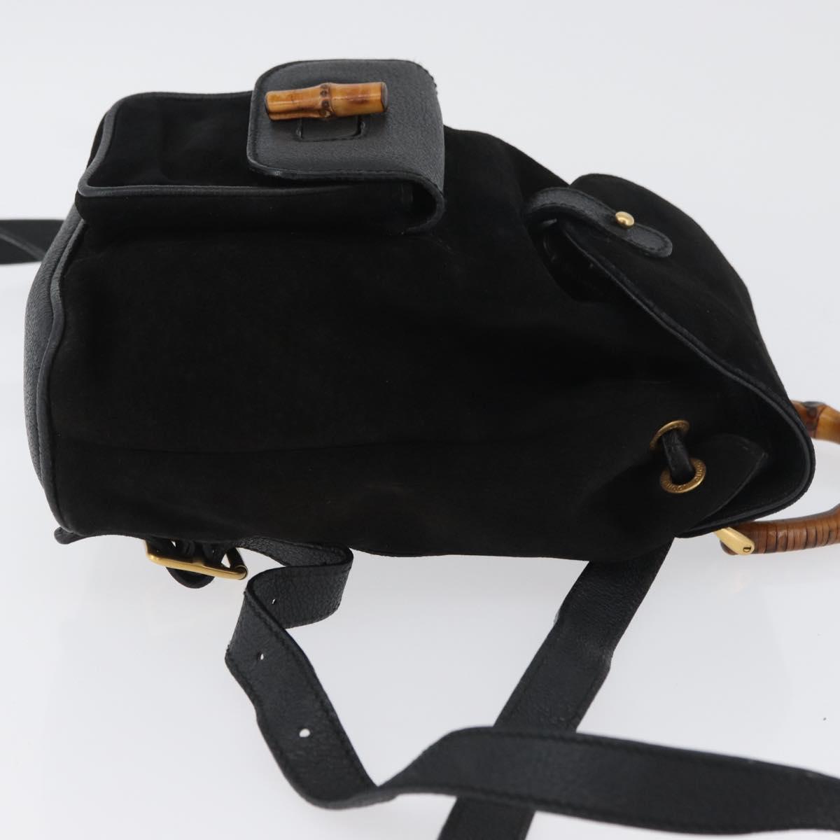 GUCCI Bamboo Backpack Leather Black Gold 003 3444 0030 Auth LNZ554
