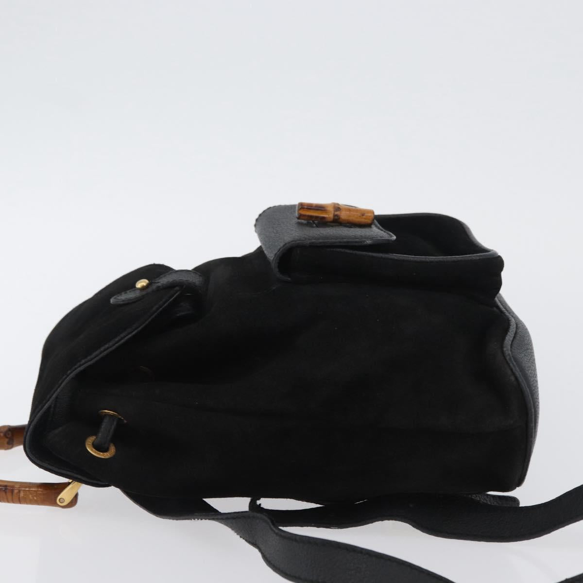 GUCCI Bamboo Backpack Leather Black Gold 003 3444 0030 Auth LNZ554