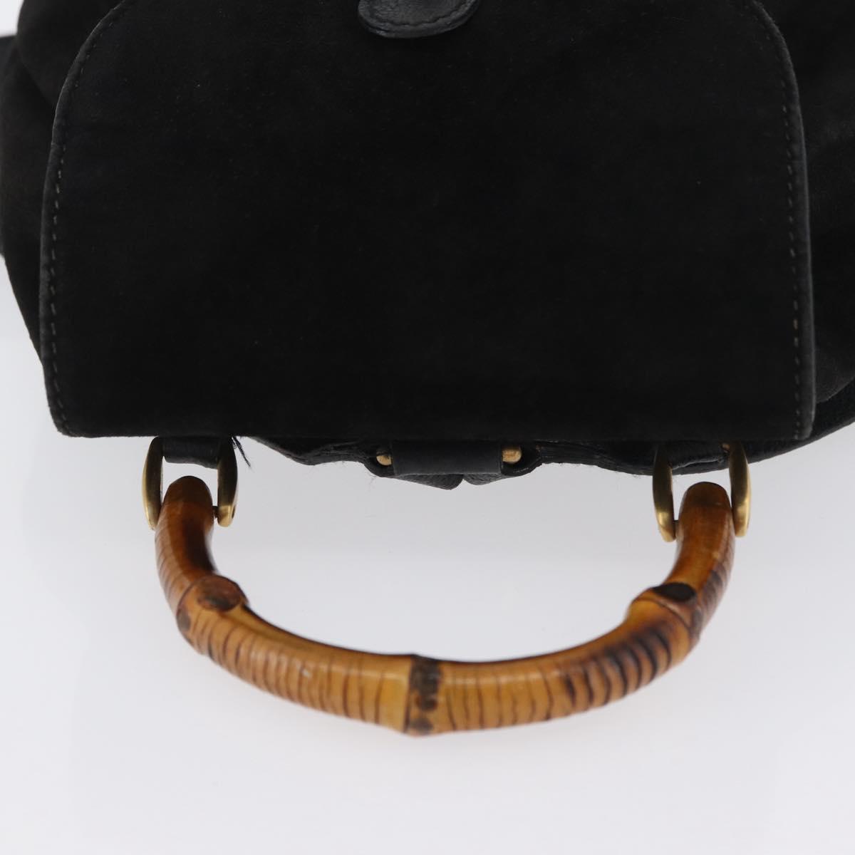 GUCCI Bamboo Backpack Leather Black Gold 003 3444 0030 Auth LNZ554