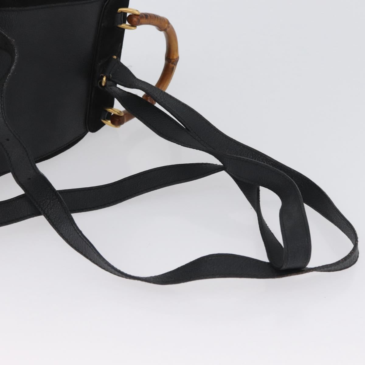 GUCCI Bamboo Backpack Leather Black Gold 003 3444 0030 Auth LNZ554