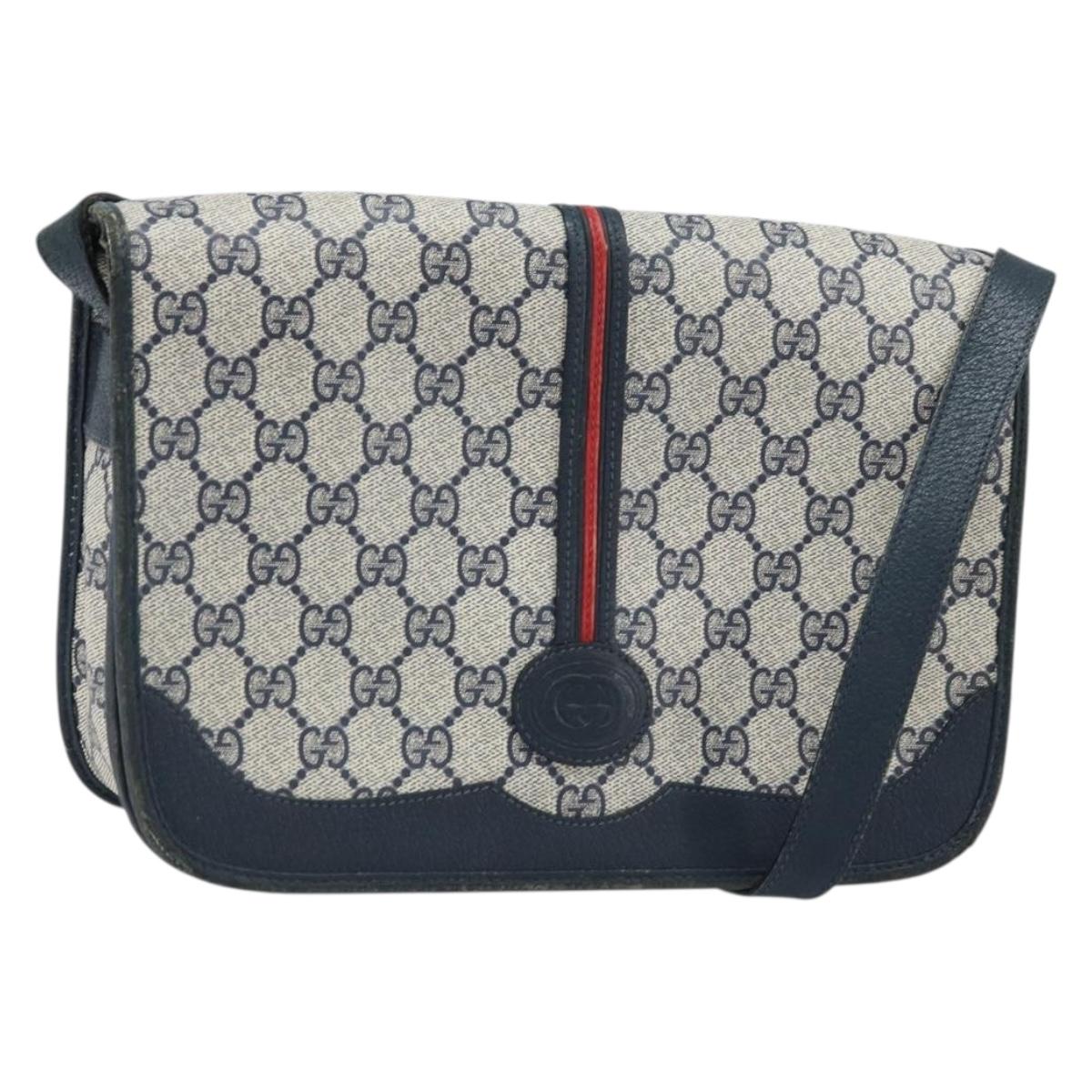 GUCCI Micro GG Supreme Sherry Line Bag PVC Navy Gold 001 113 0551 Auth LNZ556