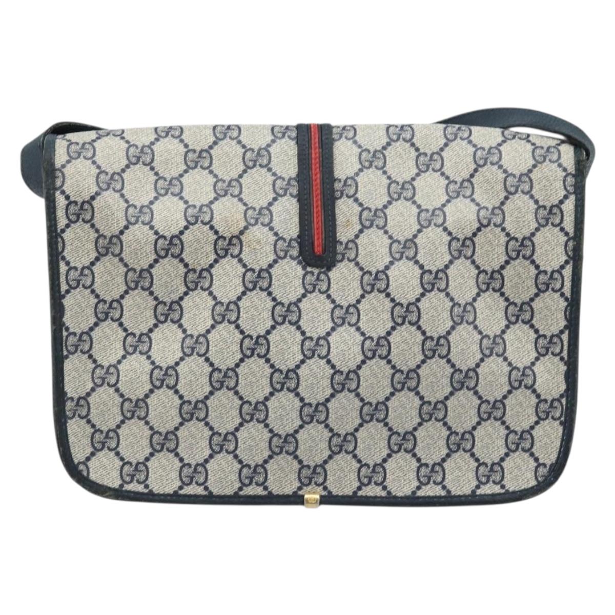 GUCCI Micro GG Supreme Sherry Line Bag PVC Navy Gold 001 113 0551 Auth LNZ556
