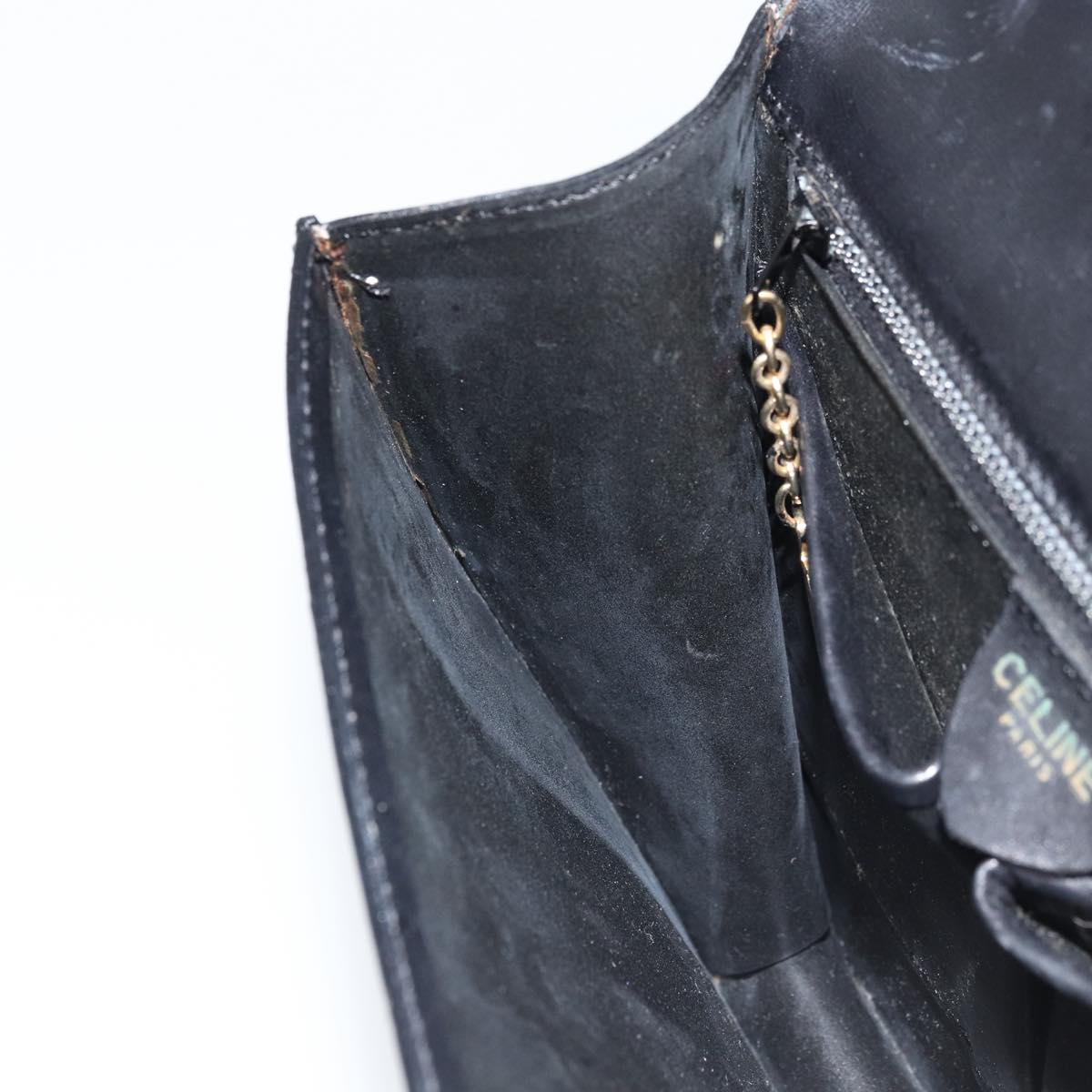 CELINE Hand Bag Leather Black Gold Auth LNZ560A