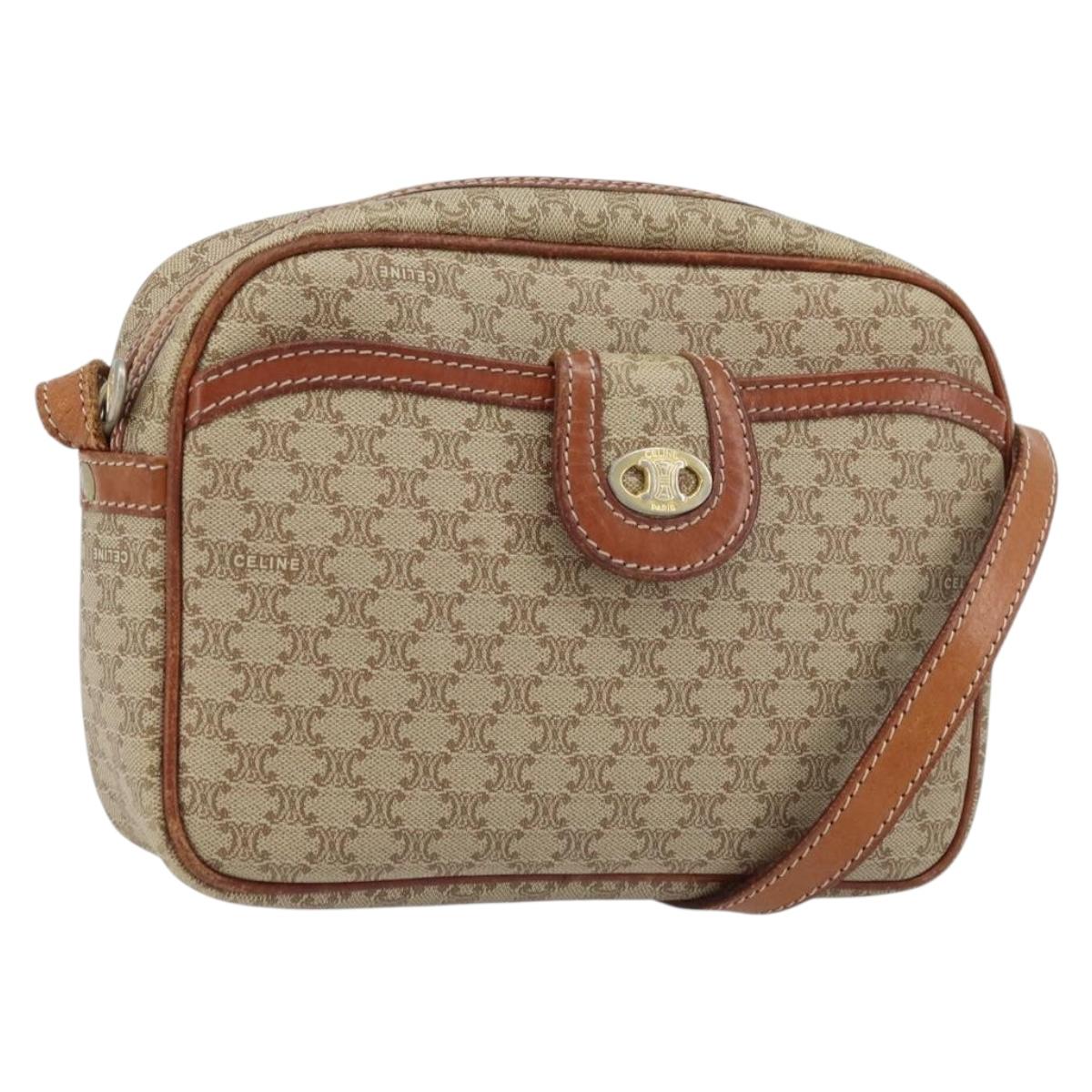 CELINE Macadam Canvas Shoulder Bag PVC Beige Gold Auth LNZ569