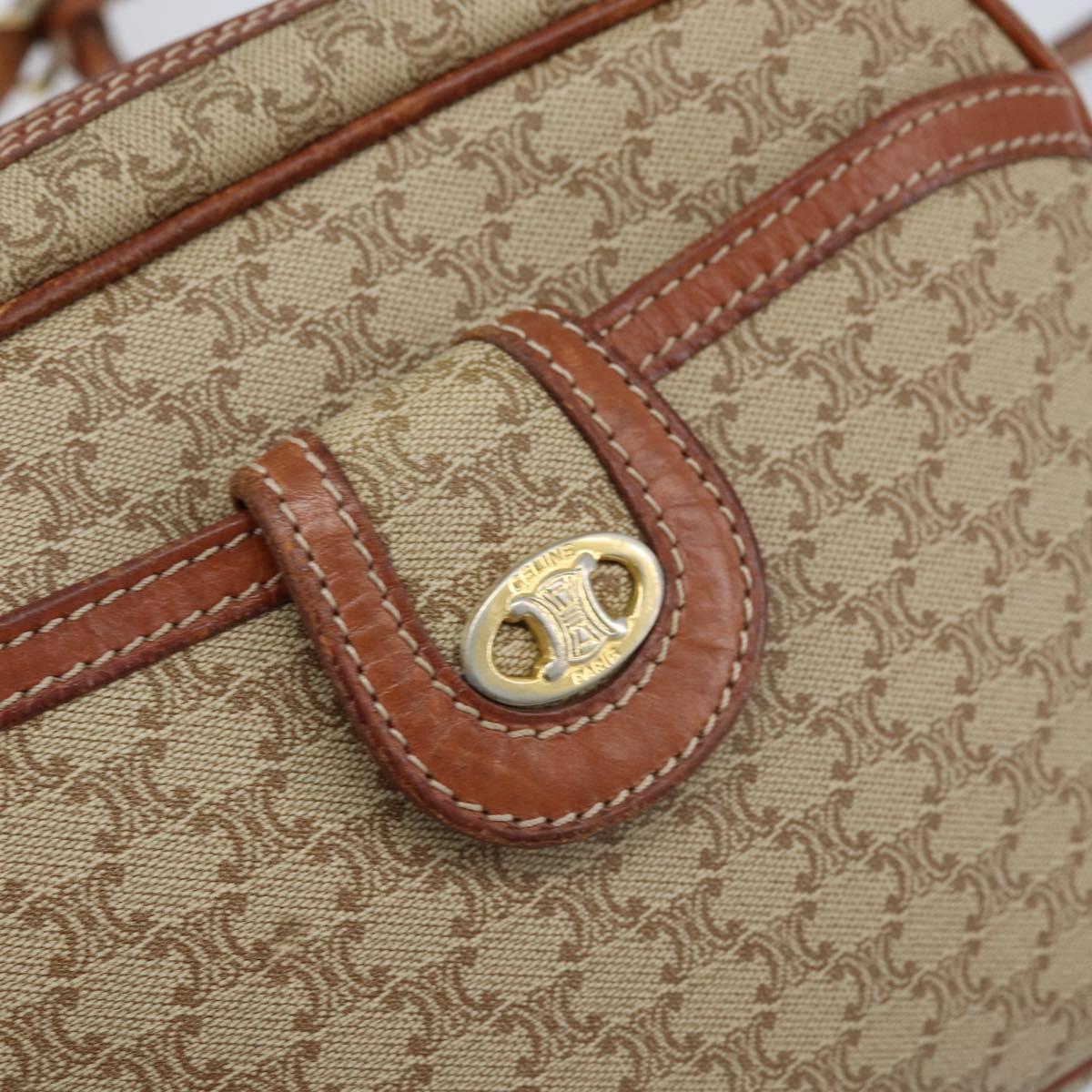 CELINE Macadam Canvas Shoulder Bag PVC Beige Gold Auth LNZ569