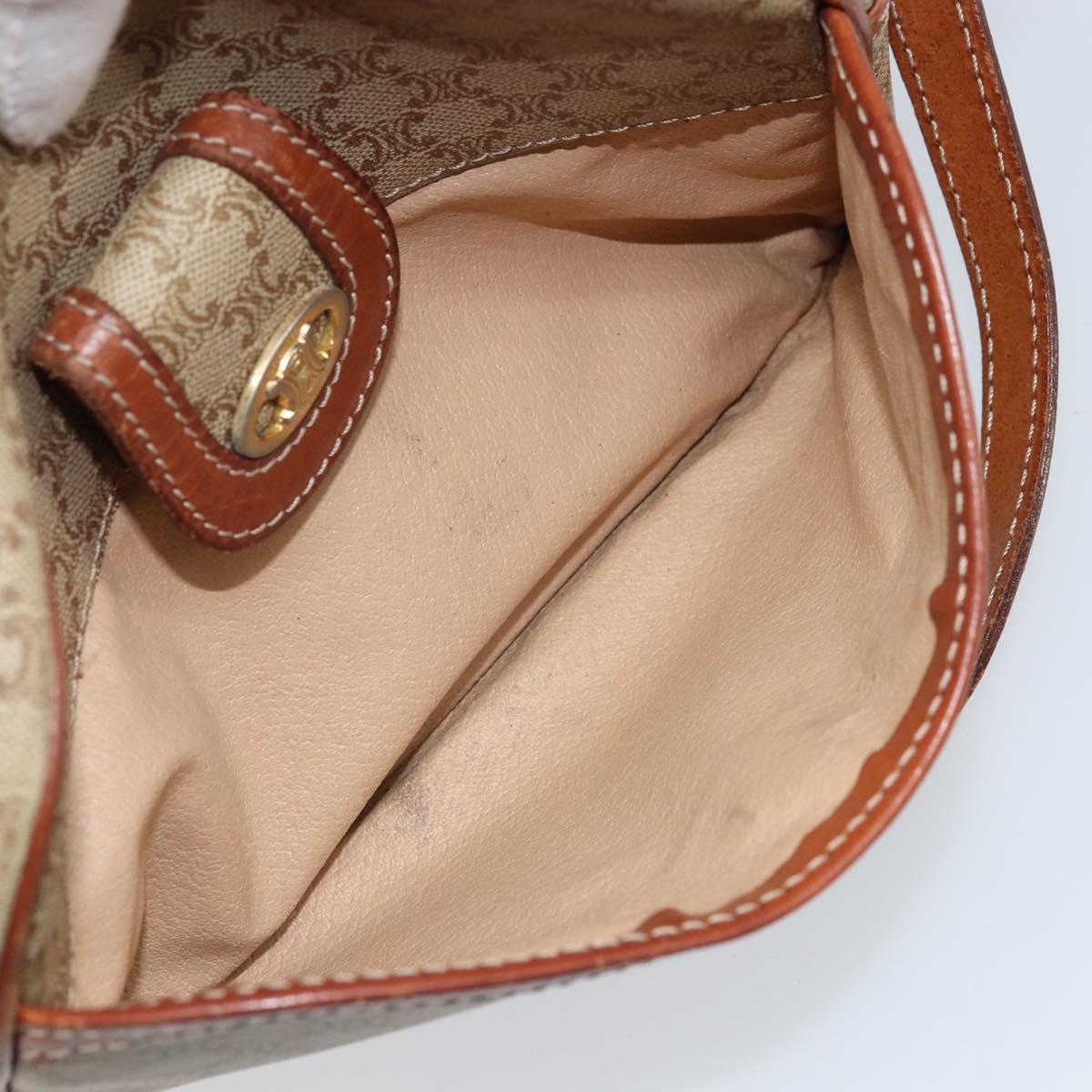 CELINE Macadam Canvas Shoulder Bag PVC Beige Gold Auth LNZ569
