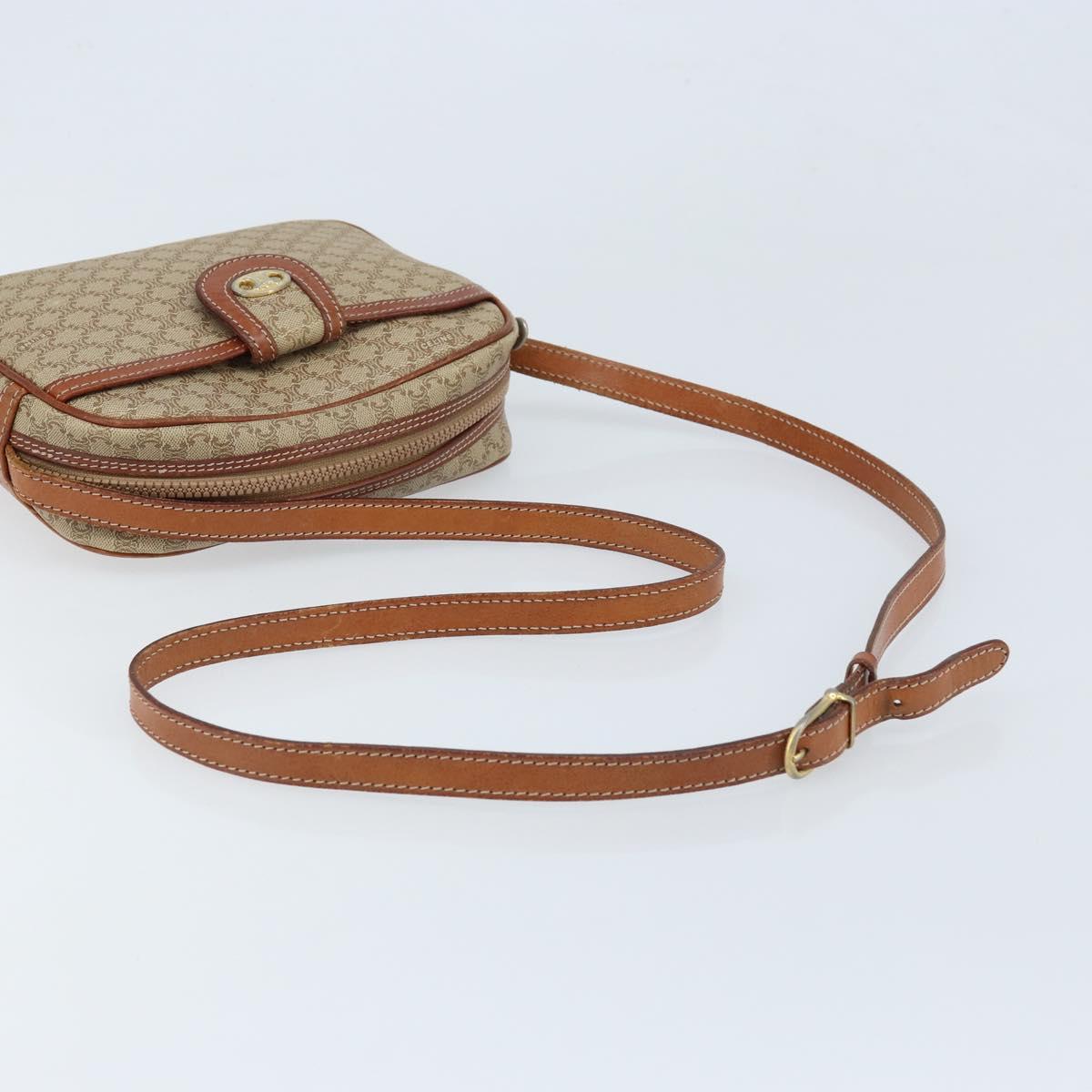 CELINE Macadam Canvas Shoulder Bag PVC Beige Gold Auth LNZ569