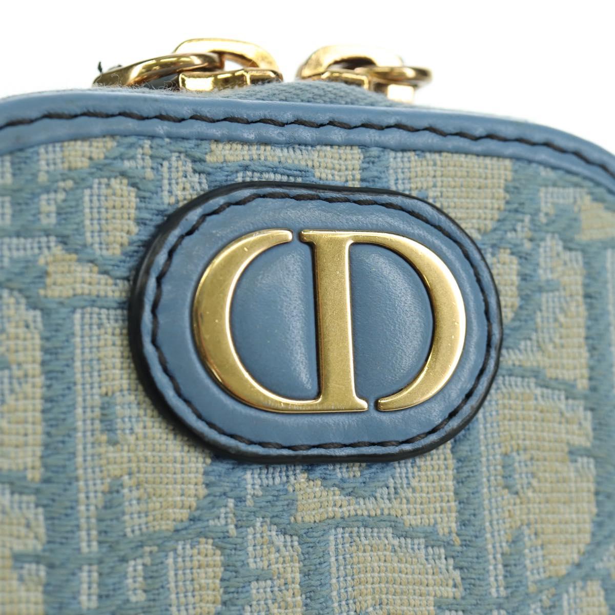 Christian Dior Trotter Canvas Phone Holder Chain 2way Light Blue Auth LNZ570SAM