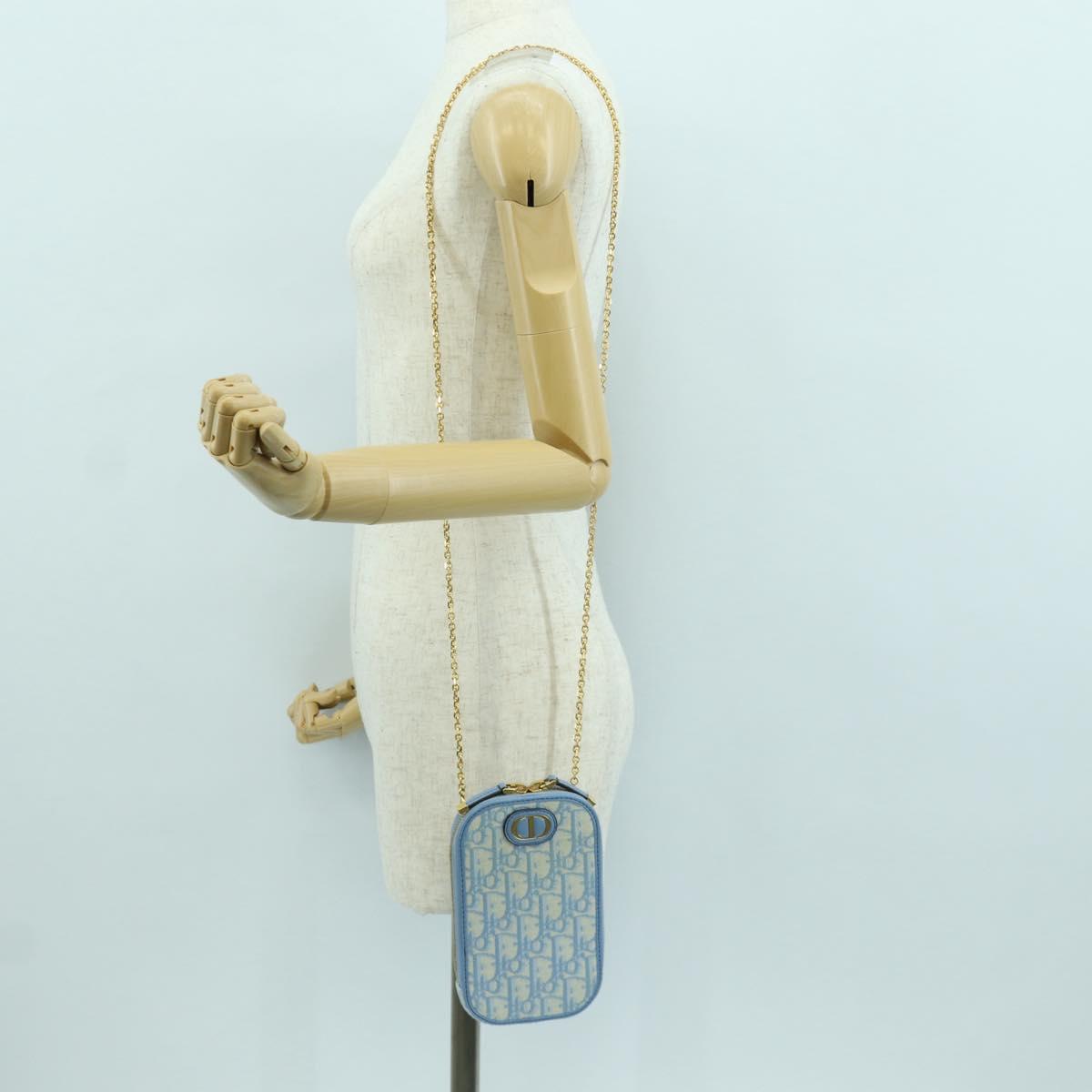 Christian Dior Trotter Canvas Phone Holder Chain 2way Light Blue Auth LNZ570SAM