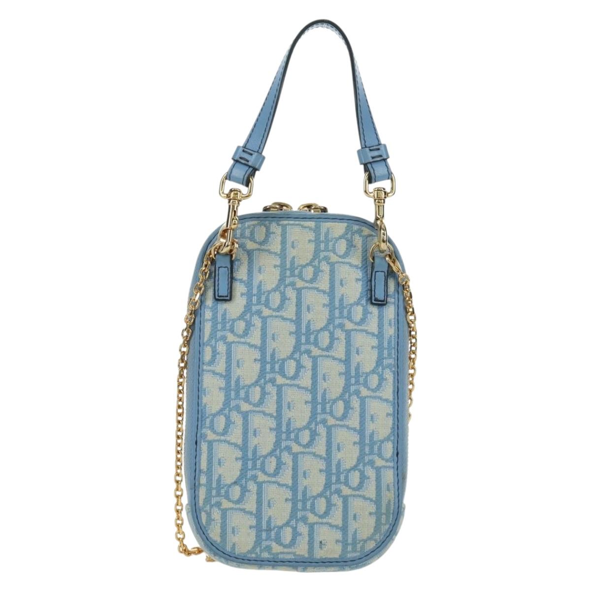 Christian Dior Trotter Canvas Phone Holder Chain 2way Light Blue Auth LNZ570SAM