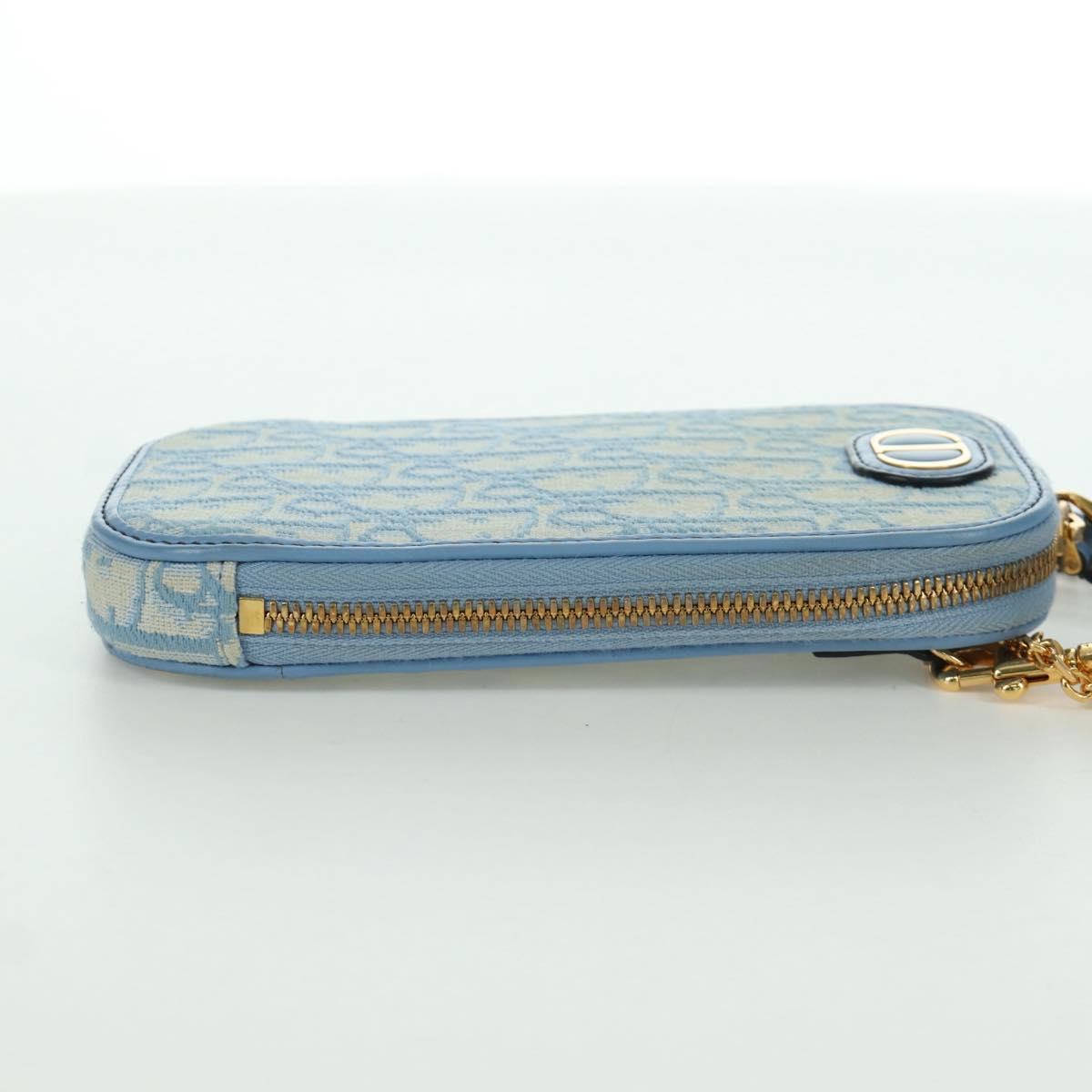 Christian Dior Trotter Canvas Phone Holder Chain 2way Light Blue Auth LNZ570SAM