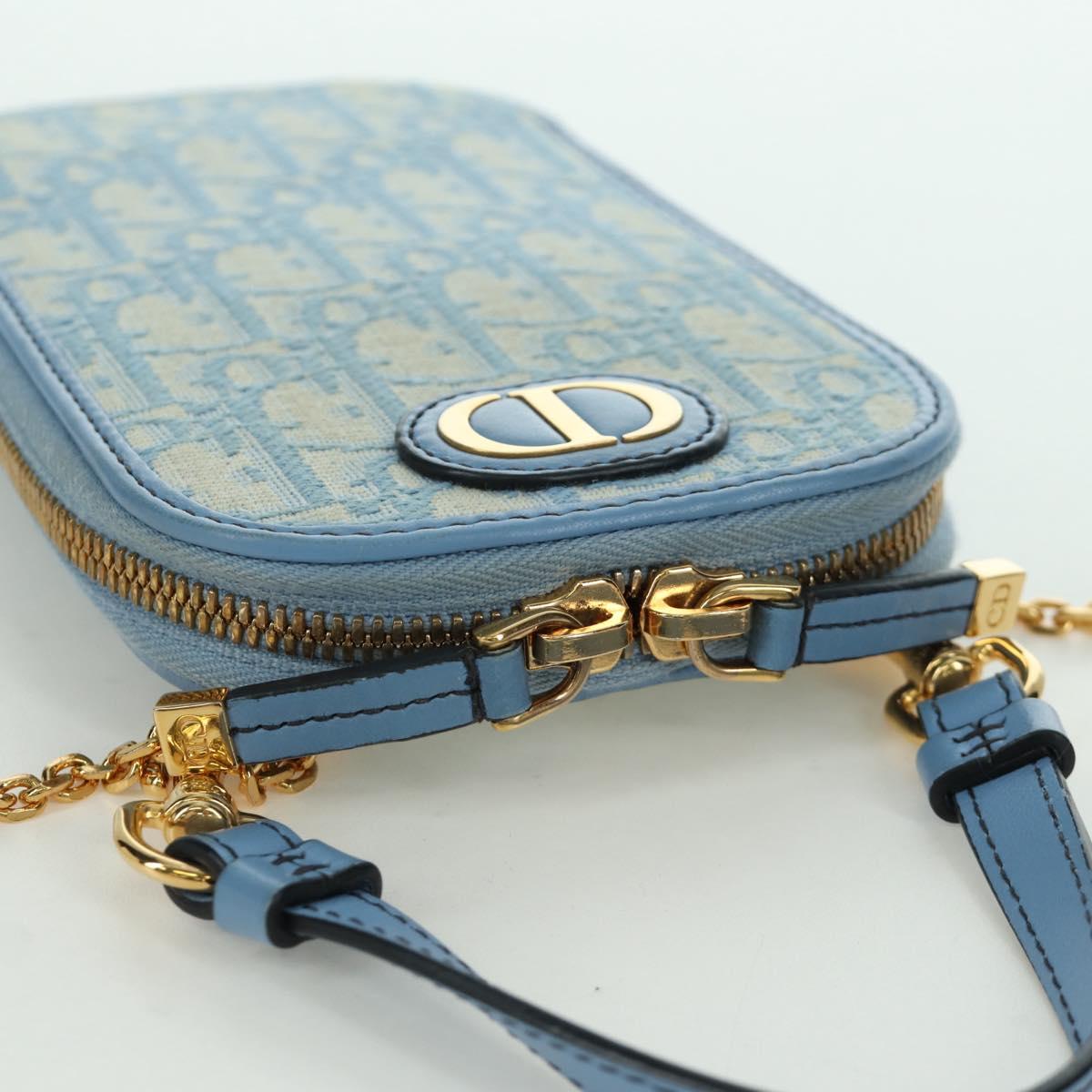 Christian Dior Trotter Canvas Phone Holder Chain 2way Light Blue Auth LNZ570SAM