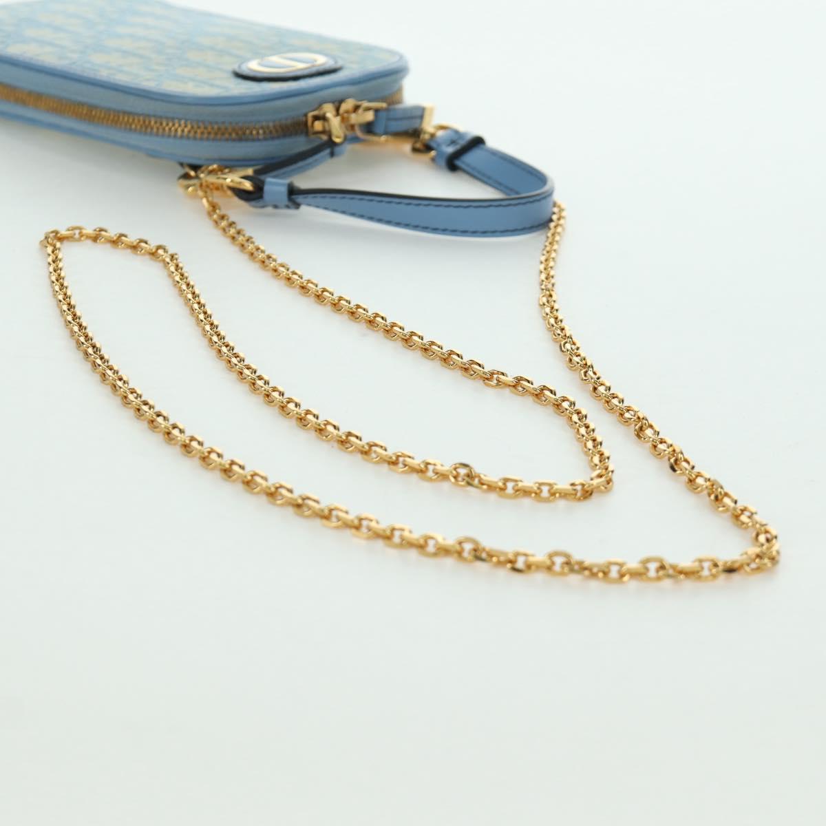 Christian Dior Trotter Canvas Phone Holder Chain 2way Light Blue Auth LNZ570SAM