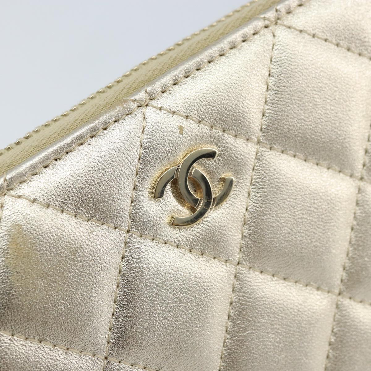 CHANEL Matelasse Long Wallet Lamb Skin Gold Tone CC Auth LNZ571V
