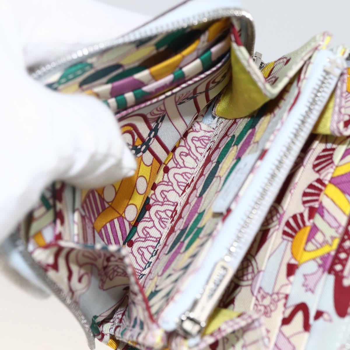 HERMES Azap Compact Silk in Wallet Leather Multicolor Silver Auth LNZ572SAM