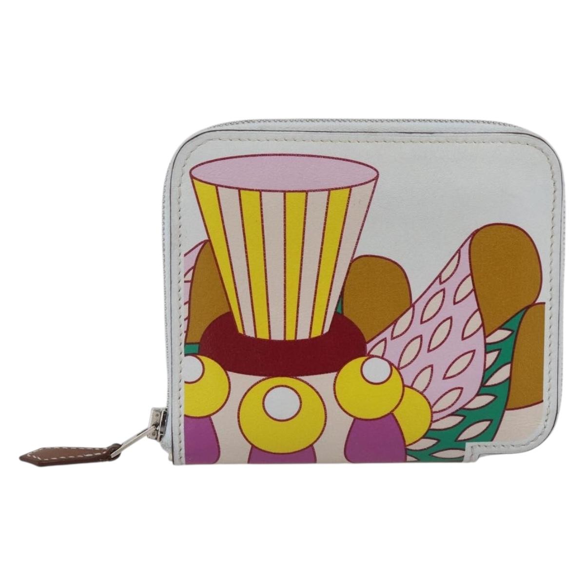 HERMES Azap Compact Silk in Wallet Leather Multicolor Silver Auth LNZ572SAM