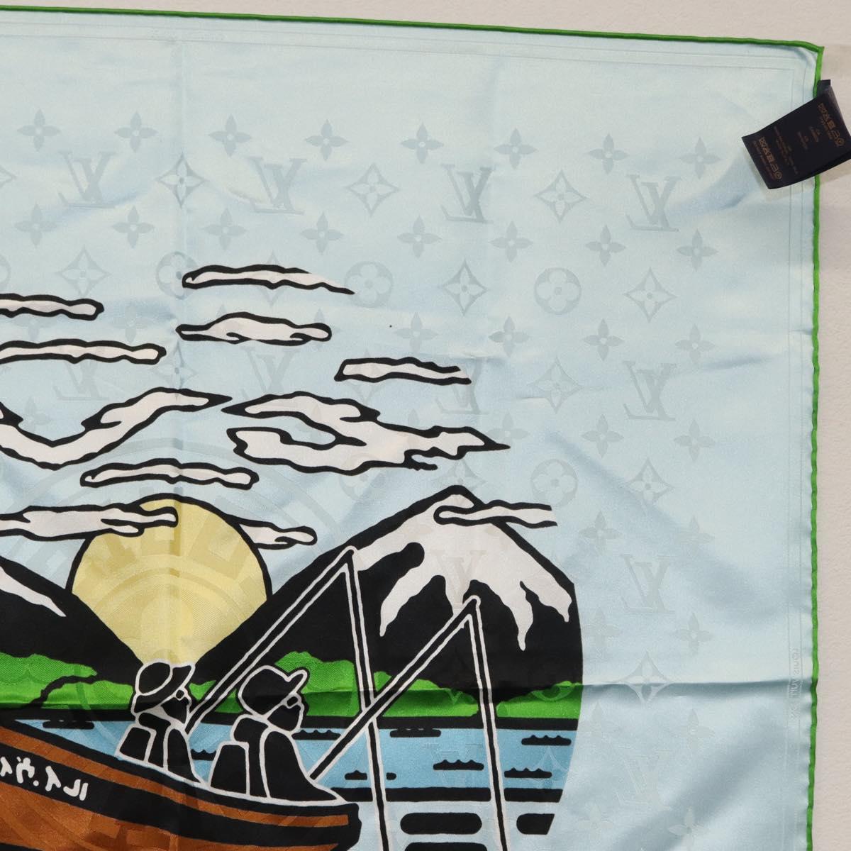 LOUIS VUITTON LV City Stamp Bandana Scarf Silk Light Blue M96939 LV Auth LNZ586M