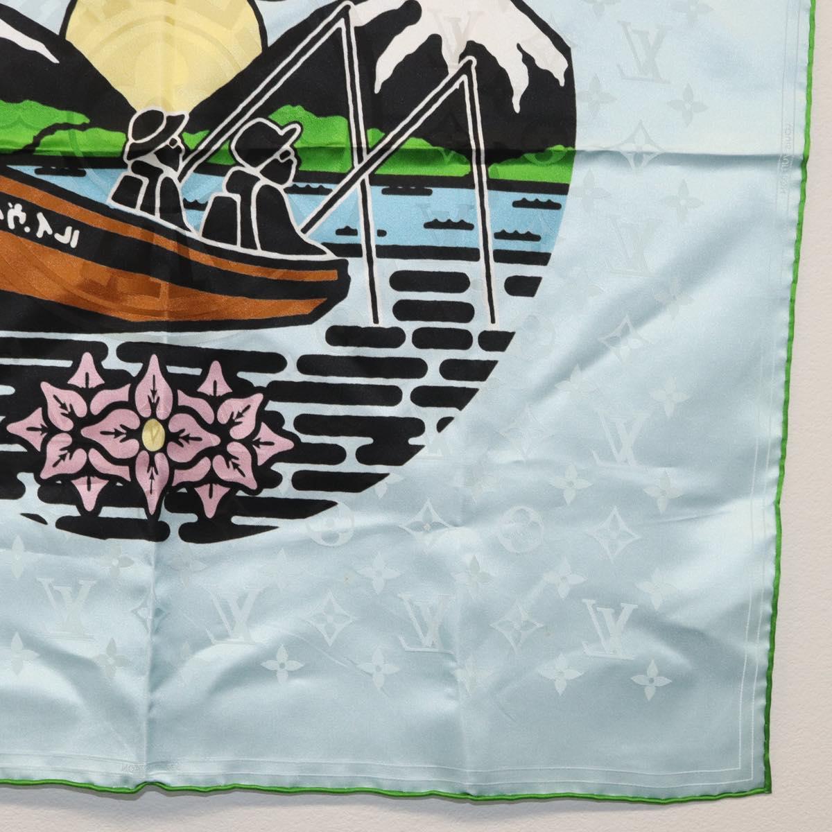 LOUIS VUITTON LV City Stamp Bandana Scarf Silk Light Blue M96939 LV Auth LNZ586M