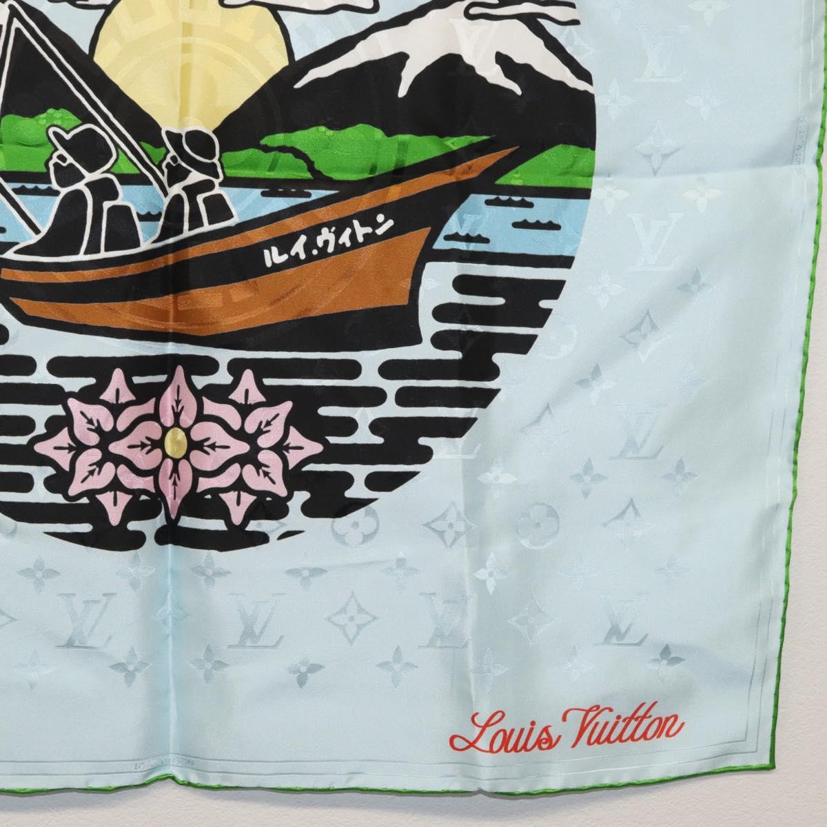 LOUIS VUITTON LV City Stamp Bandana Scarf Silk Light Blue M96939 LV Auth LNZ586M