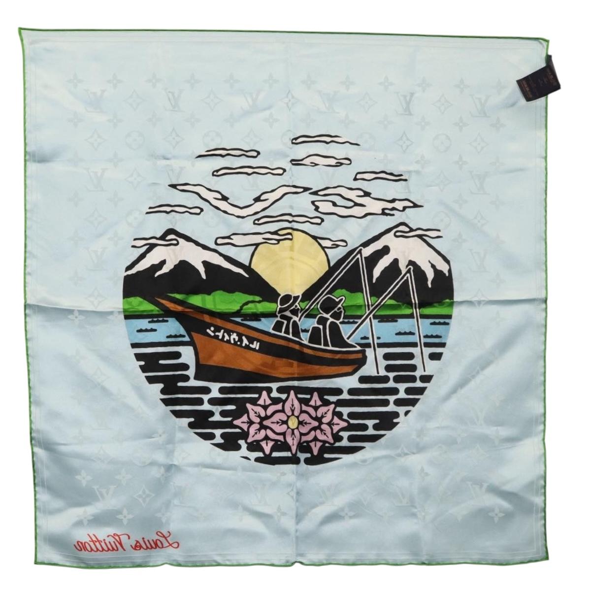 LOUIS VUITTON LV City Stamp Bandana Scarf Silk Light Blue M96939 LV Auth LNZ586M