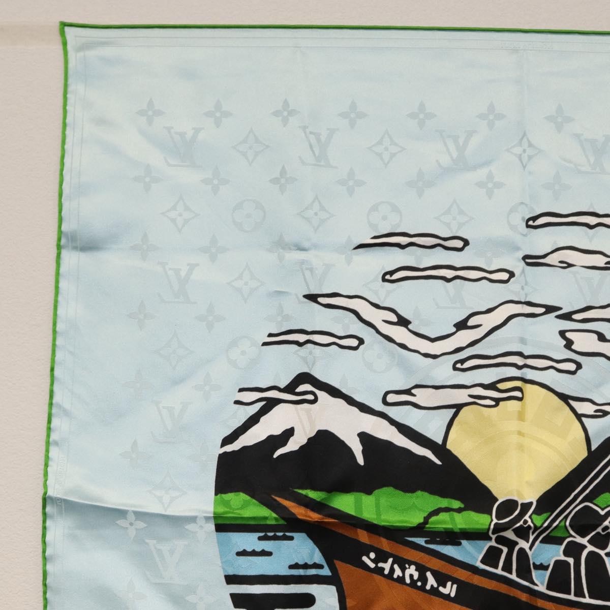 LOUIS VUITTON LV City Stamp Bandana Scarf Silk Light Blue M96939 LV Auth LNZ586M