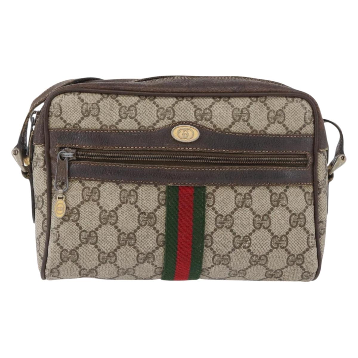 GUCCI GG Supreme Web Sherry Line Bag PVC Beige Gold 67 02 004 Auth LNZ594