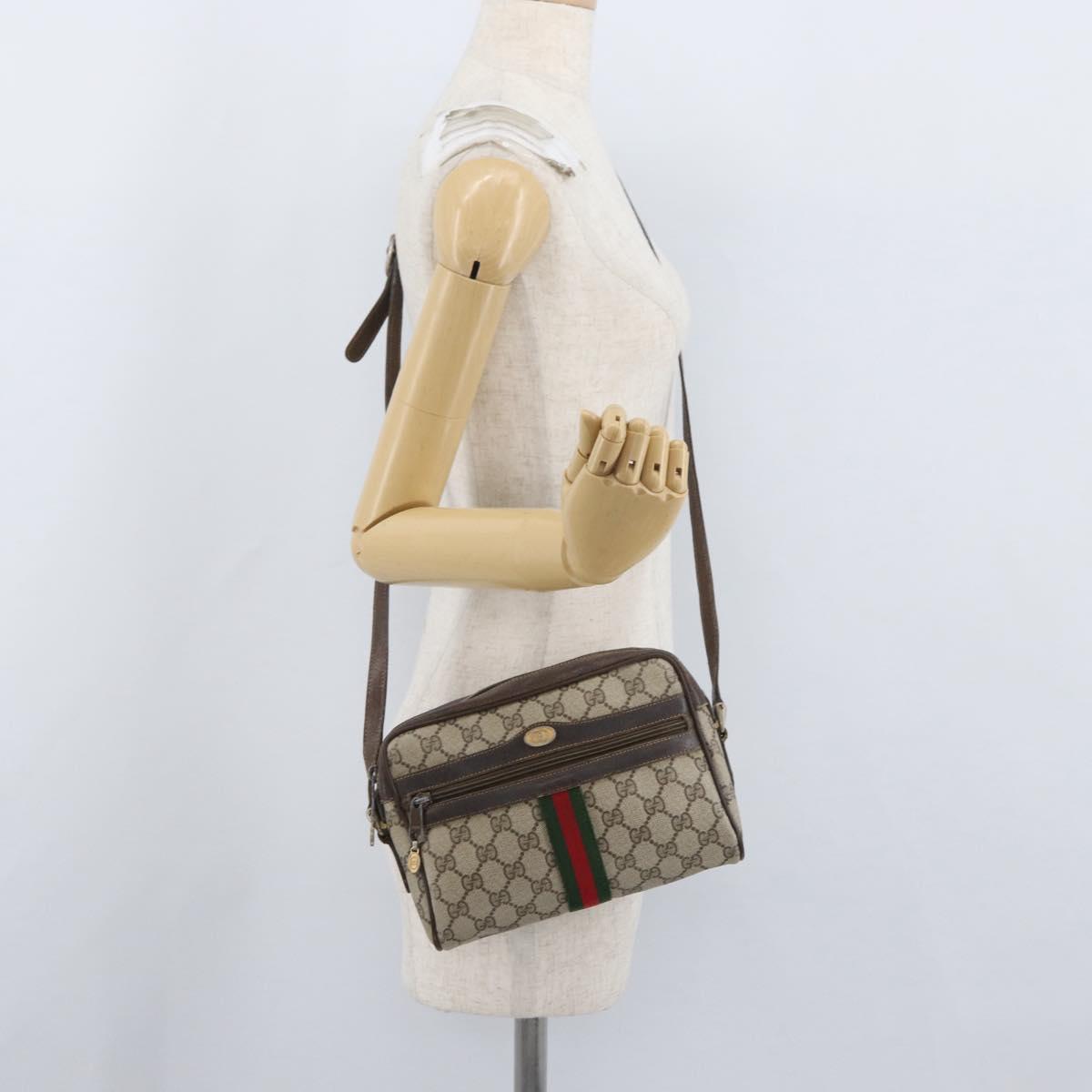 GUCCI GG Supreme Web Sherry Line Bag PVC Beige Gold 67 02 004 Auth LNZ594