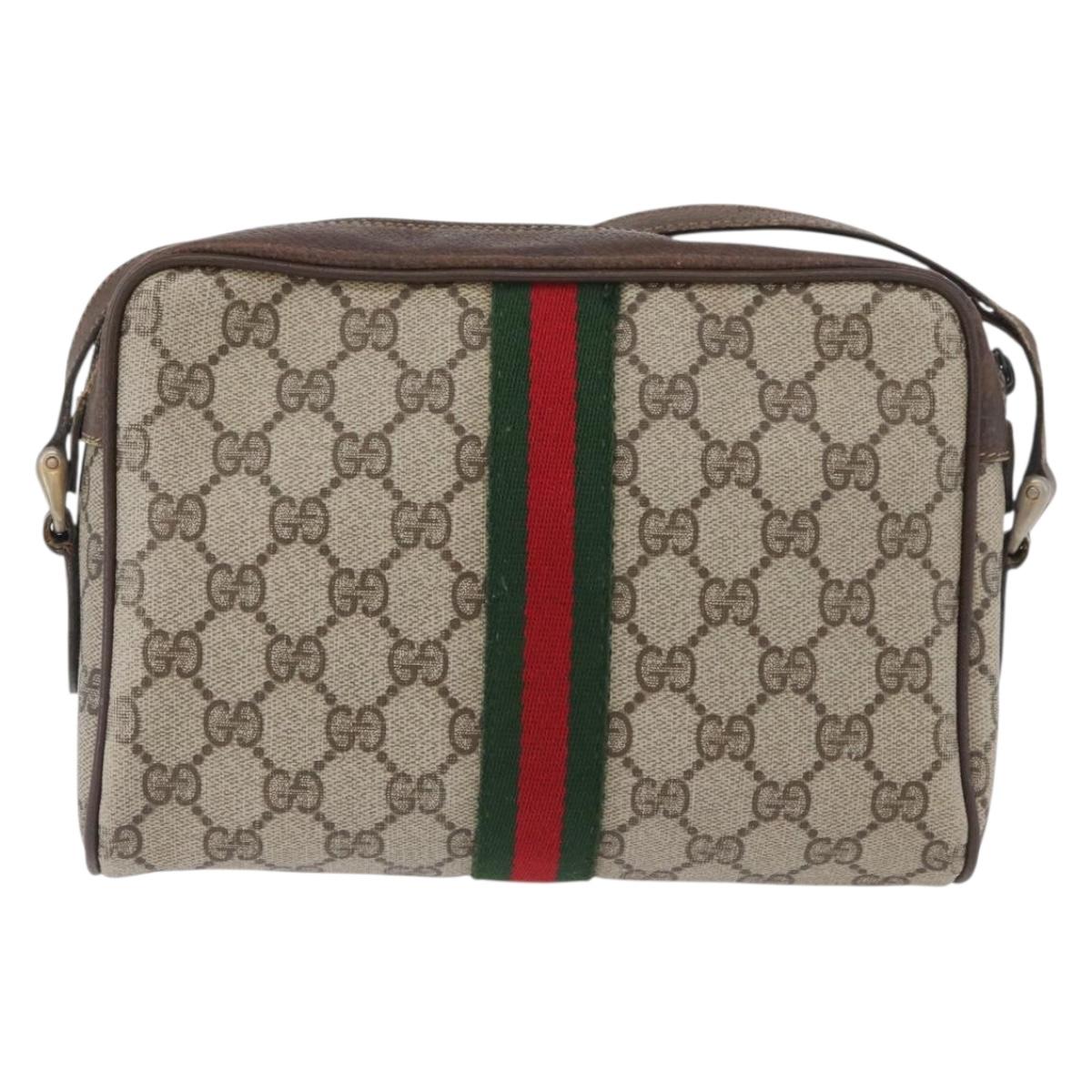 GUCCI GG Supreme Web Sherry Line Bag PVC Beige Gold 67 02 004 Auth LNZ594
