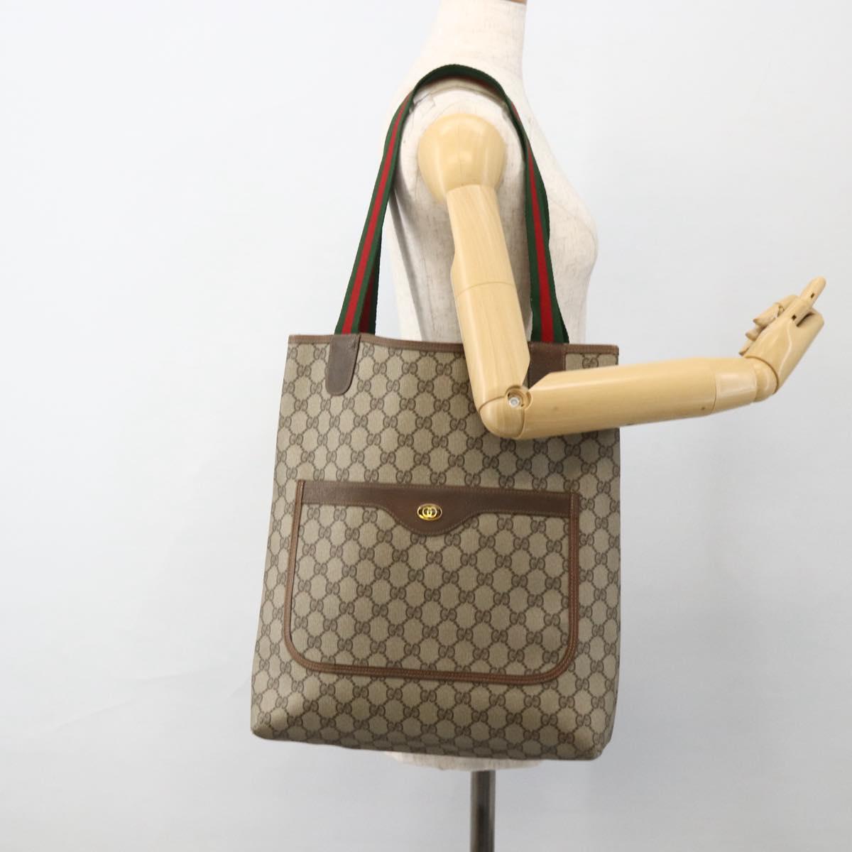 GUCCI GG Supreme Web Sherry Line Tote Bag PVC Beige Red 39 02 0031 Auth LNZ596