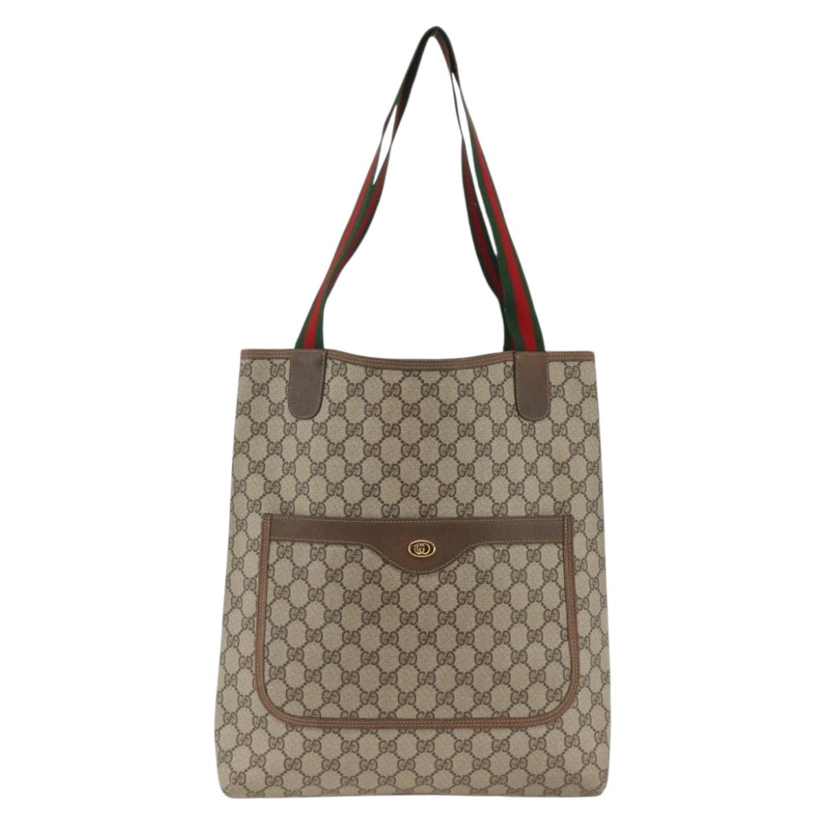 GUCCI GG Supreme Web Sherry Line Tote Bag PVC Beige Red 39 02 0031 Auth LNZ596