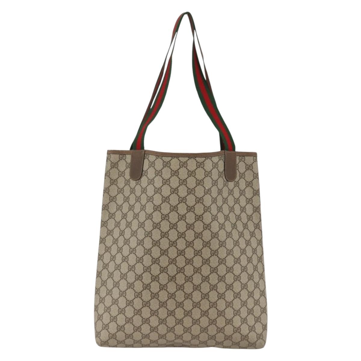 GUCCI GG Supreme Web Sherry Line Tote Bag PVC Beige Red 39 02 0031 Auth LNZ596