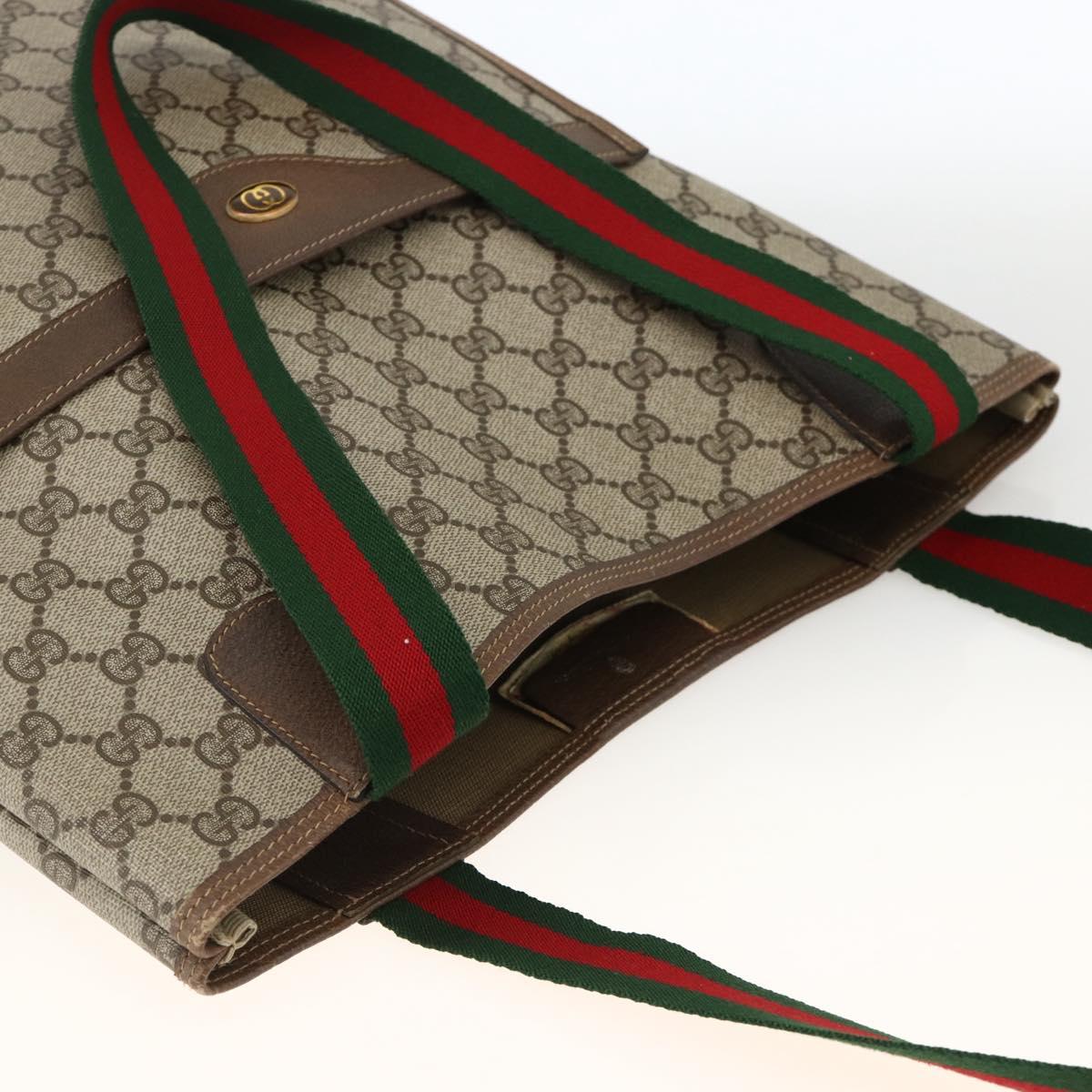 GUCCI GG Supreme Web Sherry Line Tote Bag PVC Beige Red 39 02 0031 Auth LNZ596