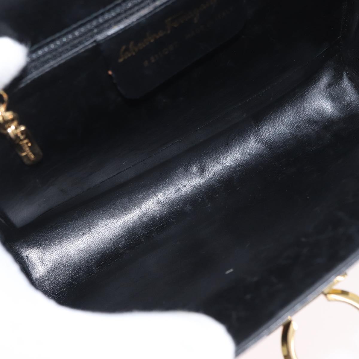 Salvatore Ferragamo Gancini Shoulder Bag Leather Black Gold Auth LNZ598