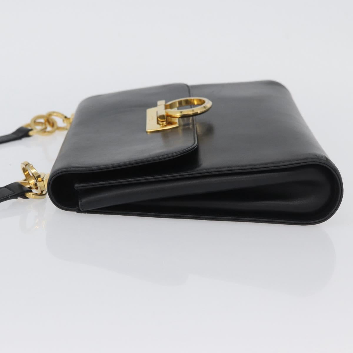 Salvatore Ferragamo Gancini Shoulder Bag Leather Black Gold Auth LNZ598