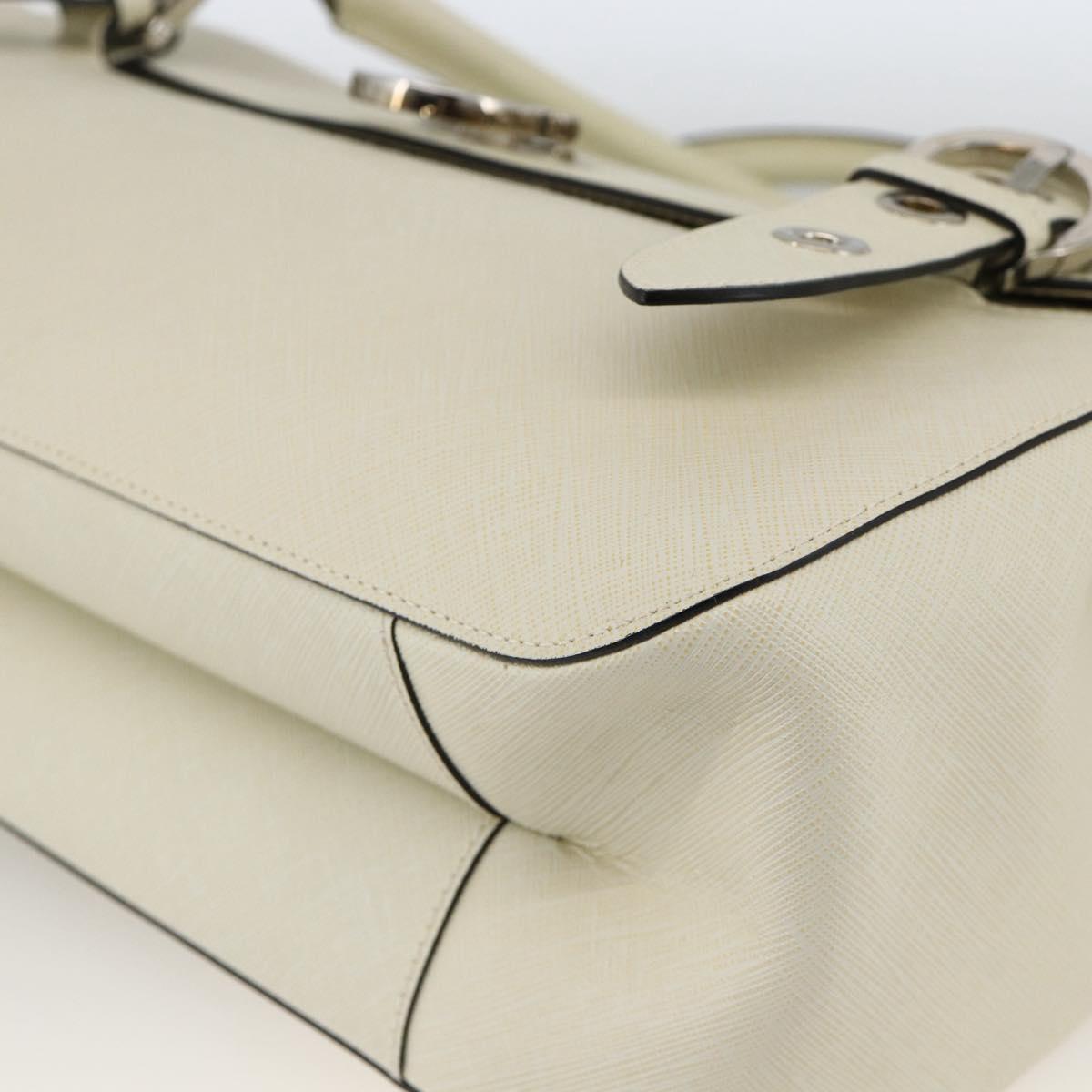 Salvatore Ferragamo Gancini Hand Bag Leather Ivory Silver Auth LNZ599A