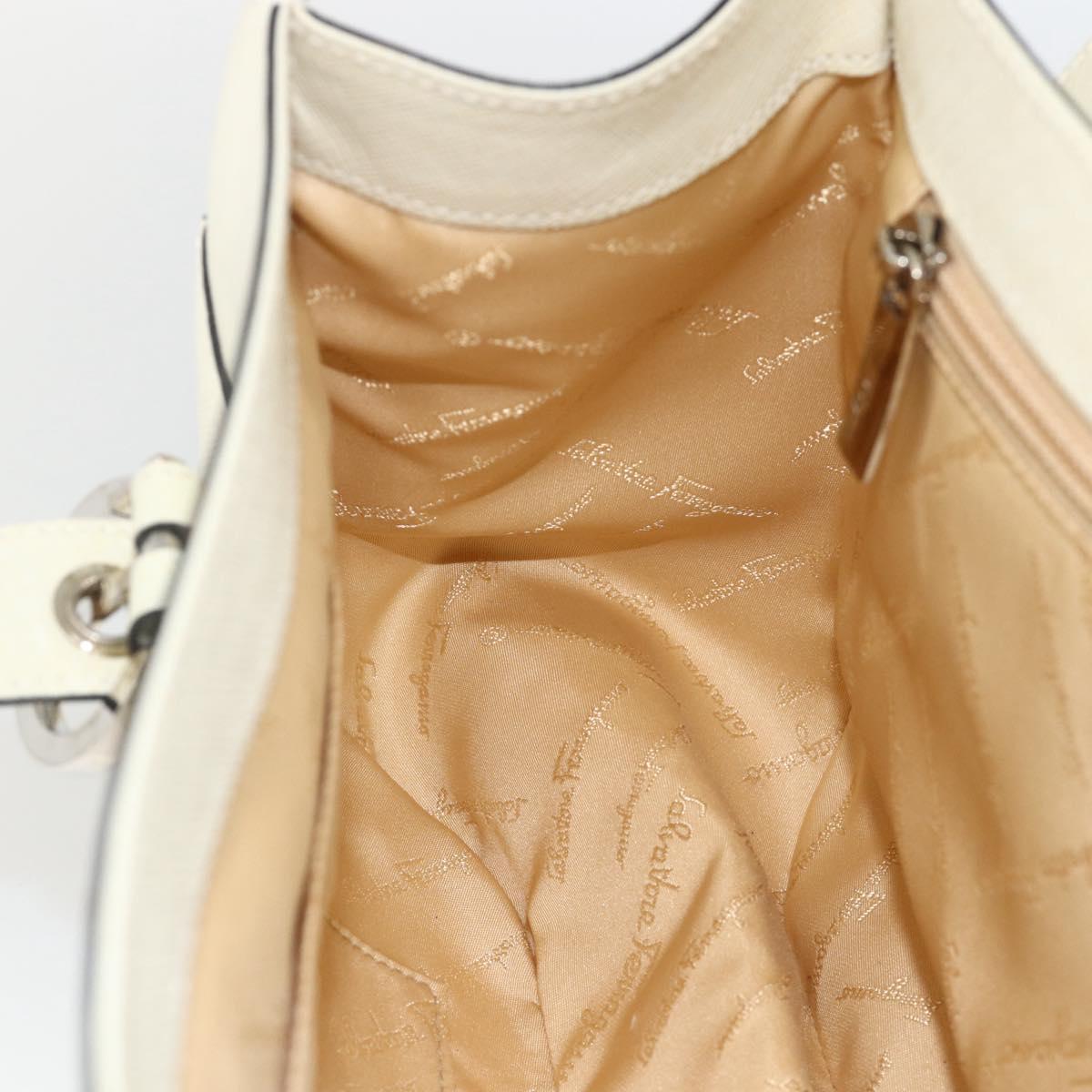 Salvatore Ferragamo Gancini Hand Bag Leather Ivory Silver Auth LNZ599A