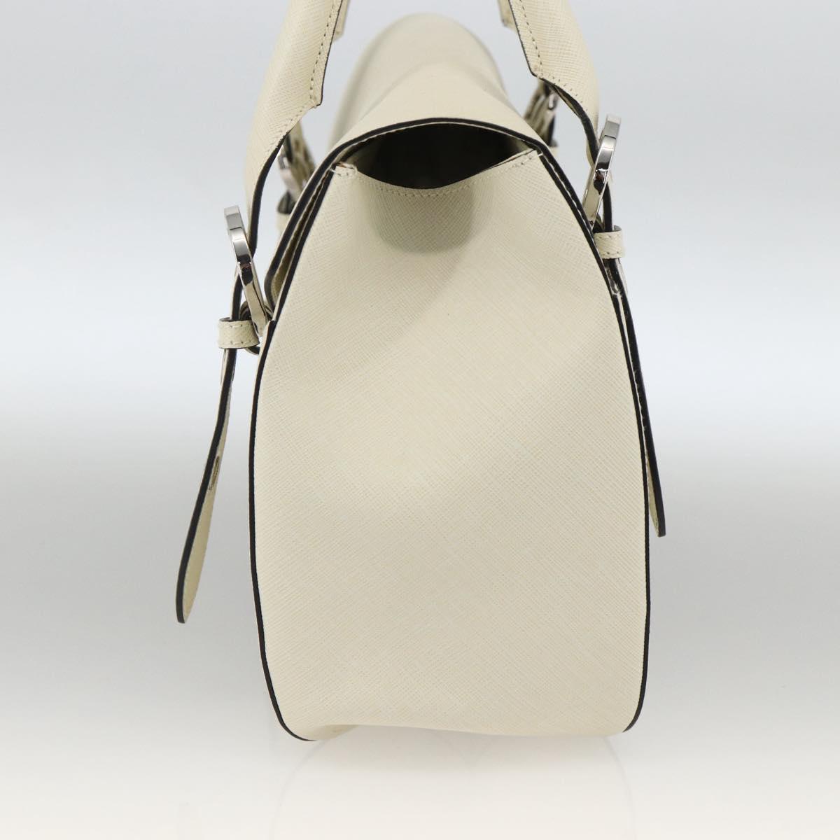 Salvatore Ferragamo Gancini Hand Bag Leather Ivory Silver Auth LNZ599A