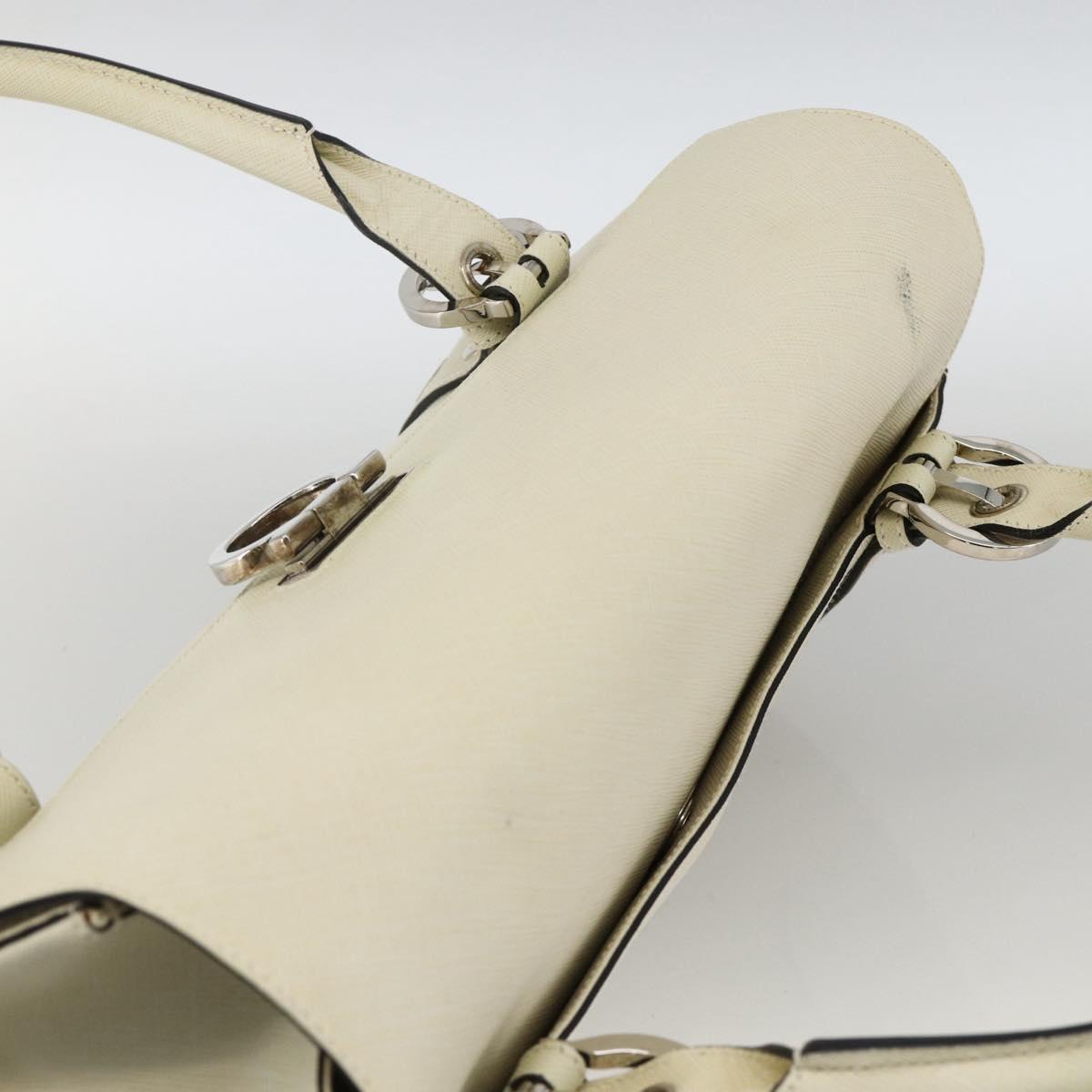 Salvatore Ferragamo Gancini Hand Bag Leather Ivory Silver Auth LNZ599A