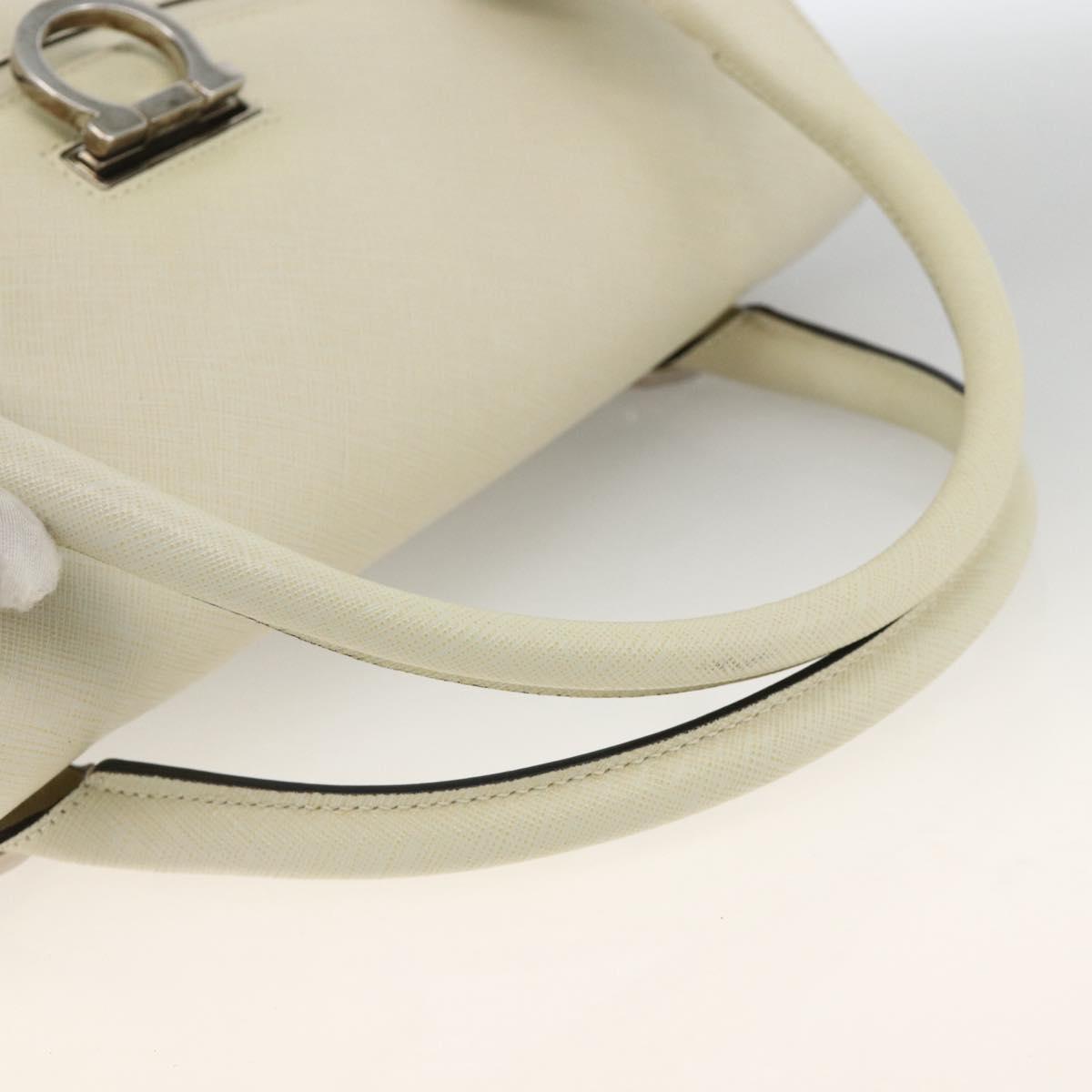 Salvatore Ferragamo Gancini Hand Bag Leather Ivory Silver Auth LNZ599A