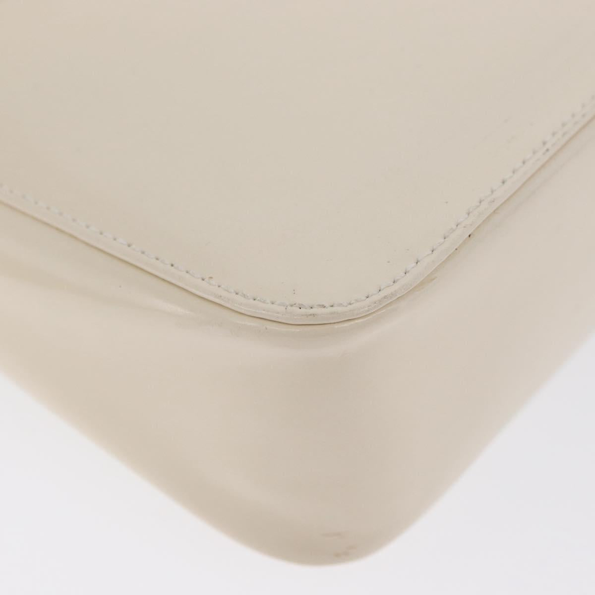 PRADA Shoulder Bag Patent leather Ivory Silver Auth LNZ602