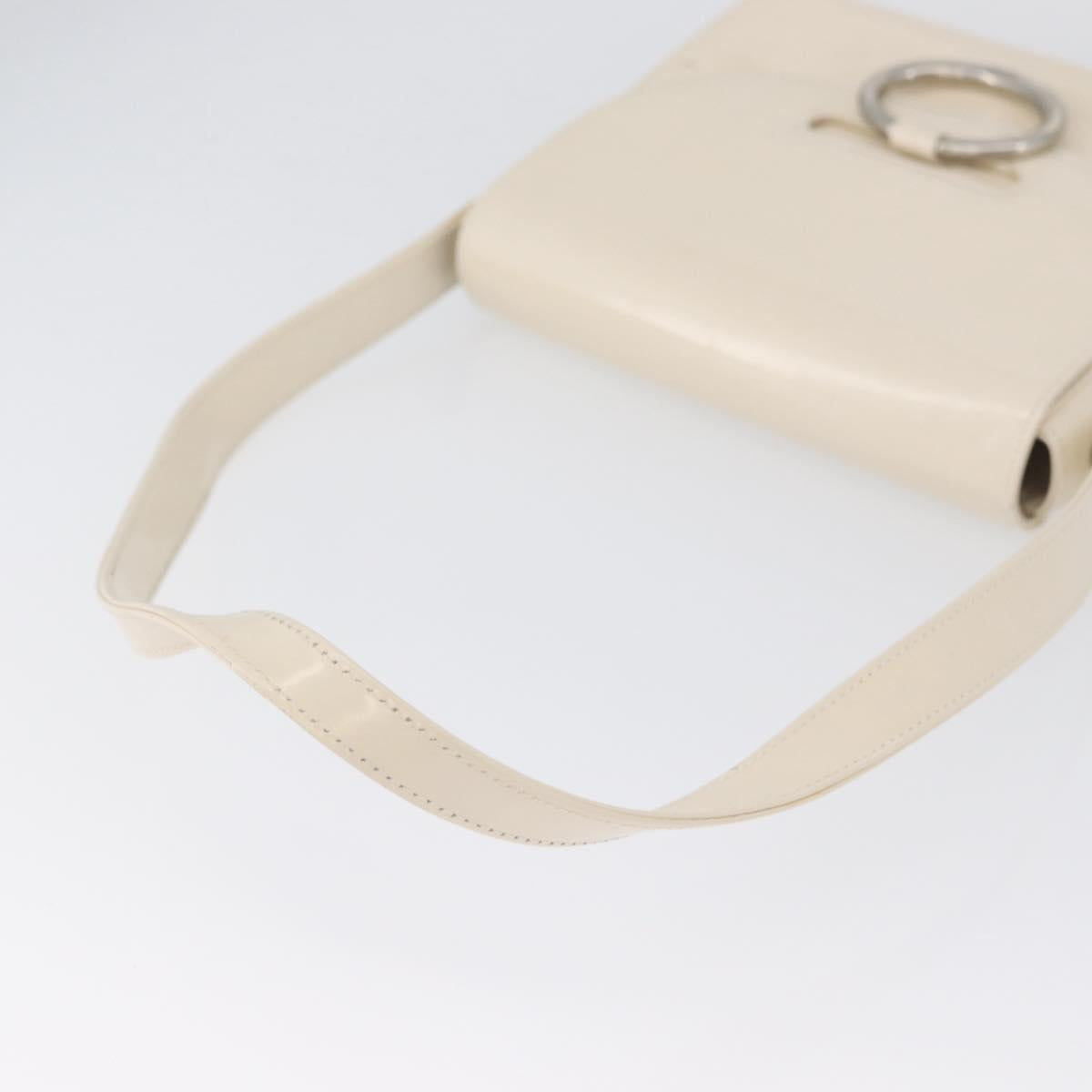 PRADA Shoulder Bag Patent leather Ivory Silver Auth LNZ602