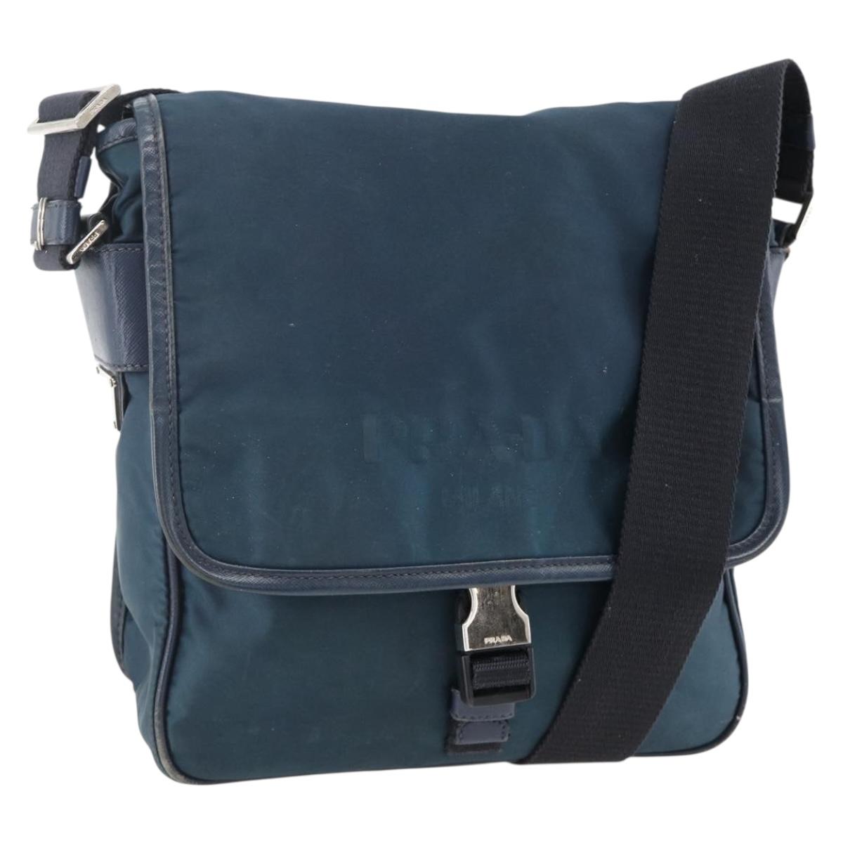 PRADA Shoulder Bag Nylon Navy Silver Auth LNZ603