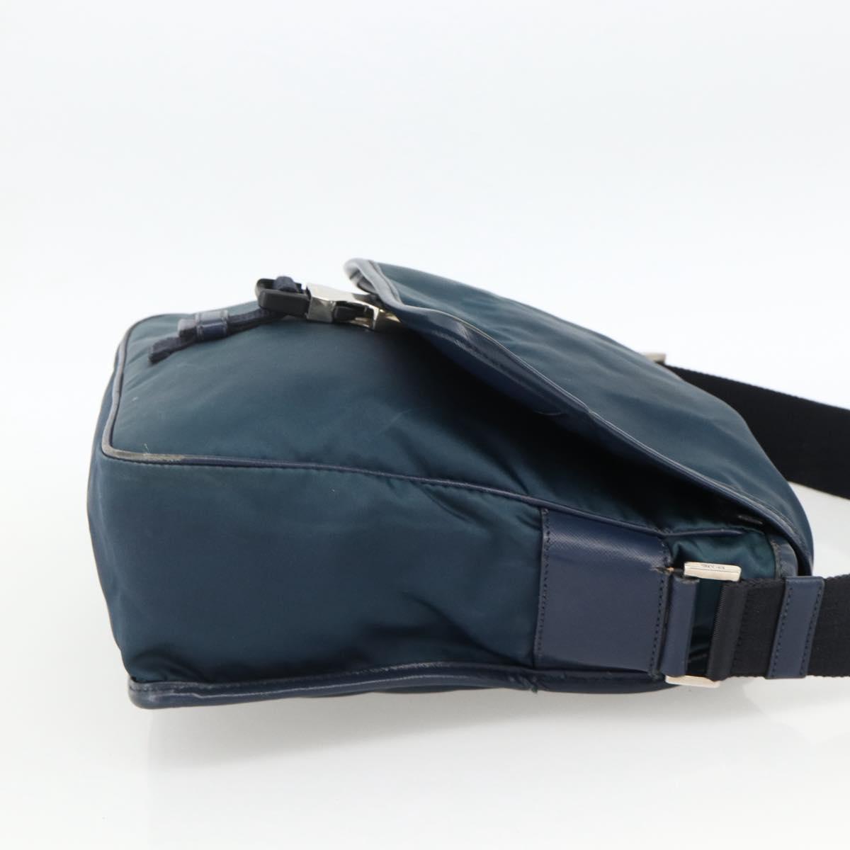 PRADA Shoulder Bag Nylon Navy Silver Auth LNZ603